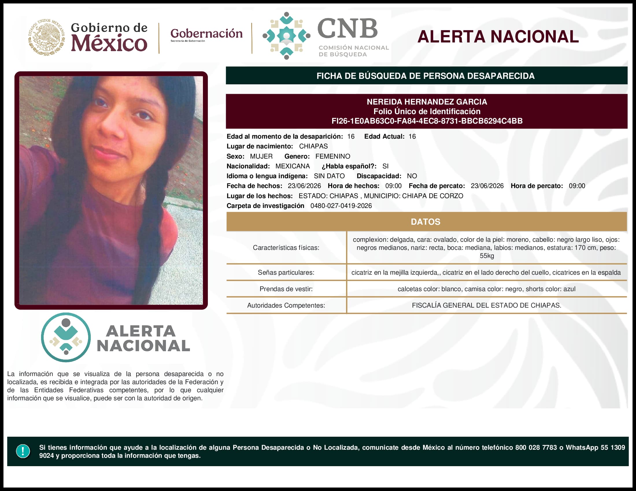 Persona desaparecida Nereida Hernandez Garcia