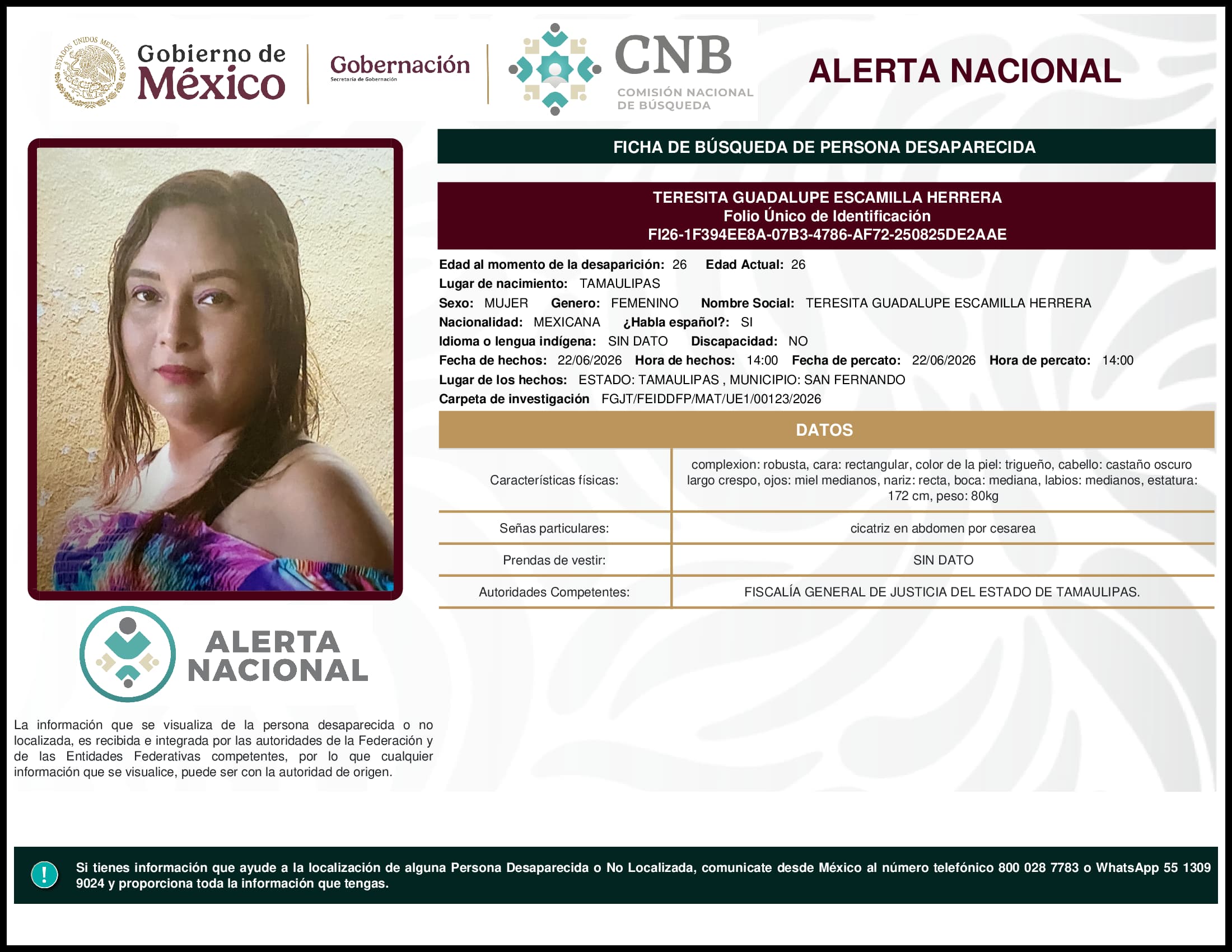 Persona desaparecida Teresita Guadalupe Escamilla Herrera
