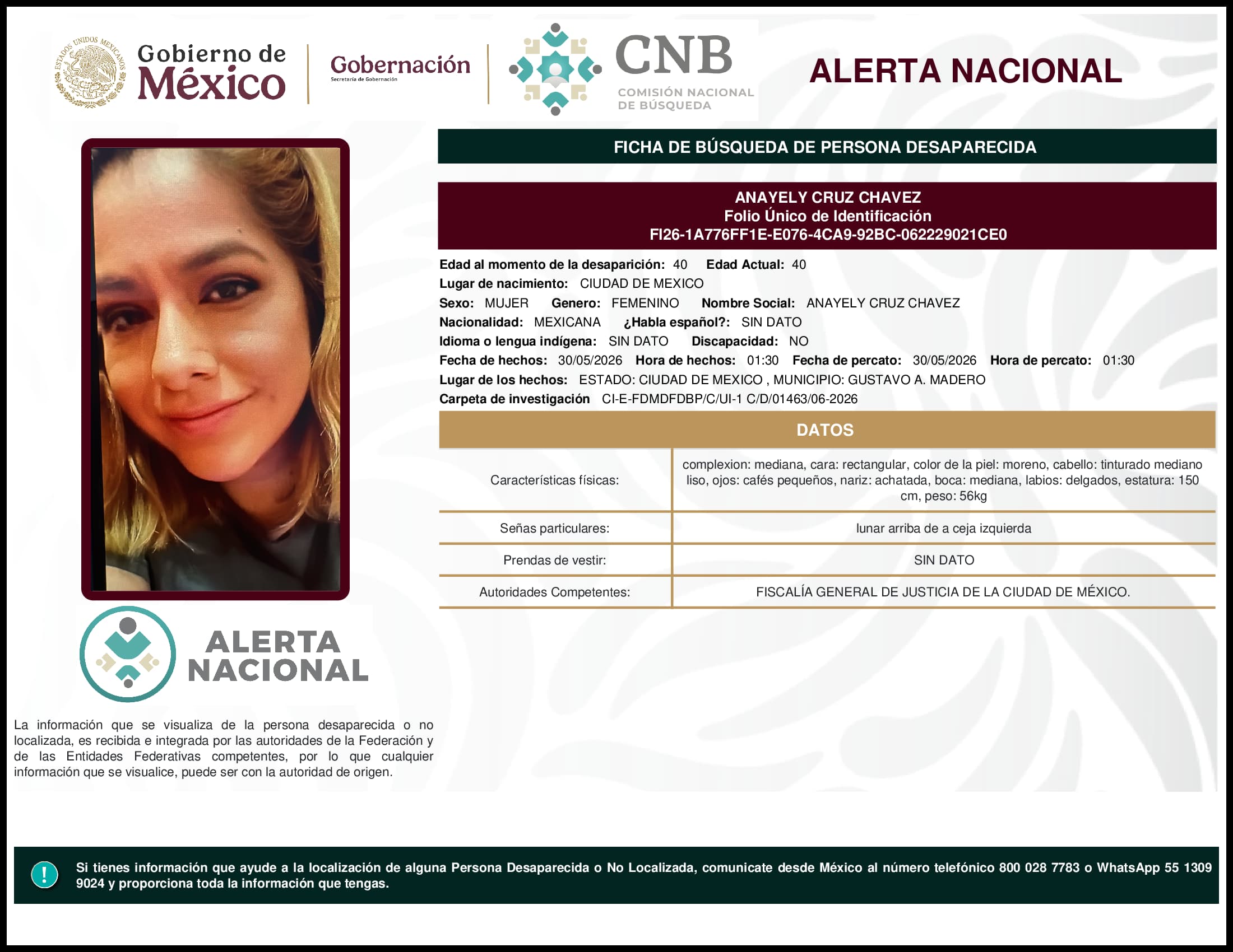 Persona desaparecida Anayely Cruz Chavez
