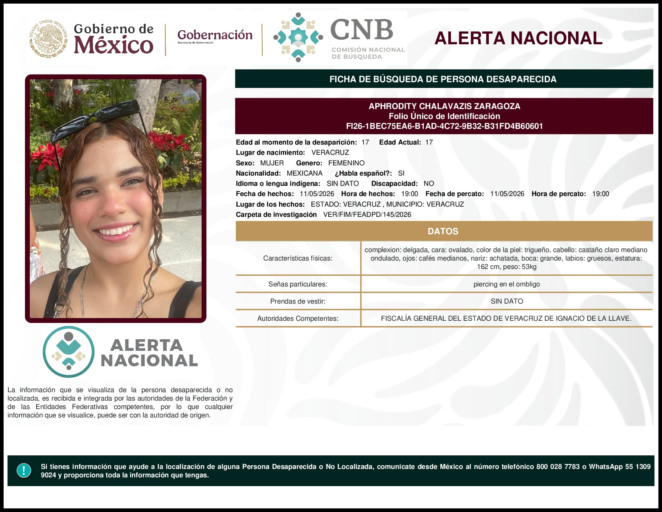Persona desaparecida Aphrodity Chalavazis Zaragoza