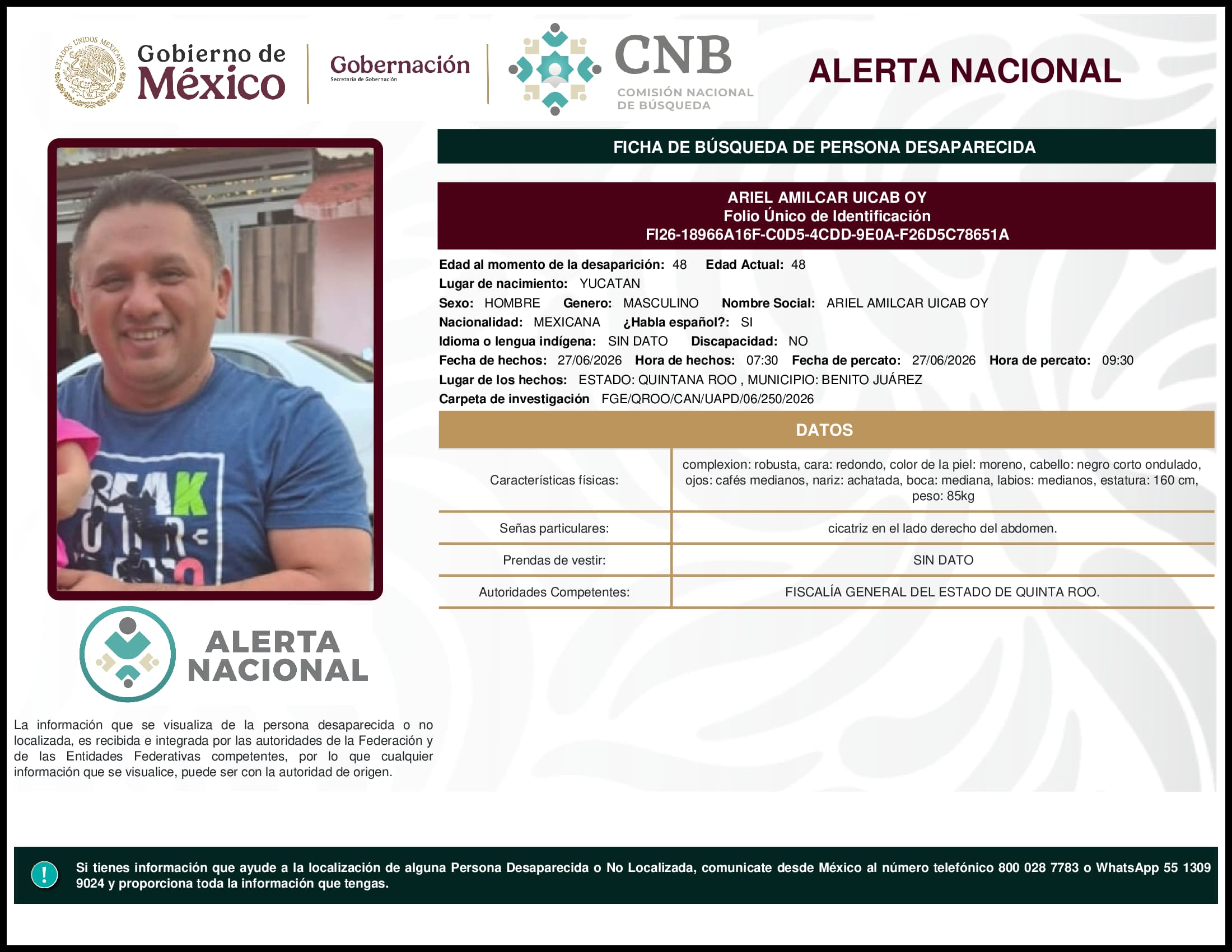 Persona desaparecida Ariel Amilcar Uicab Oy