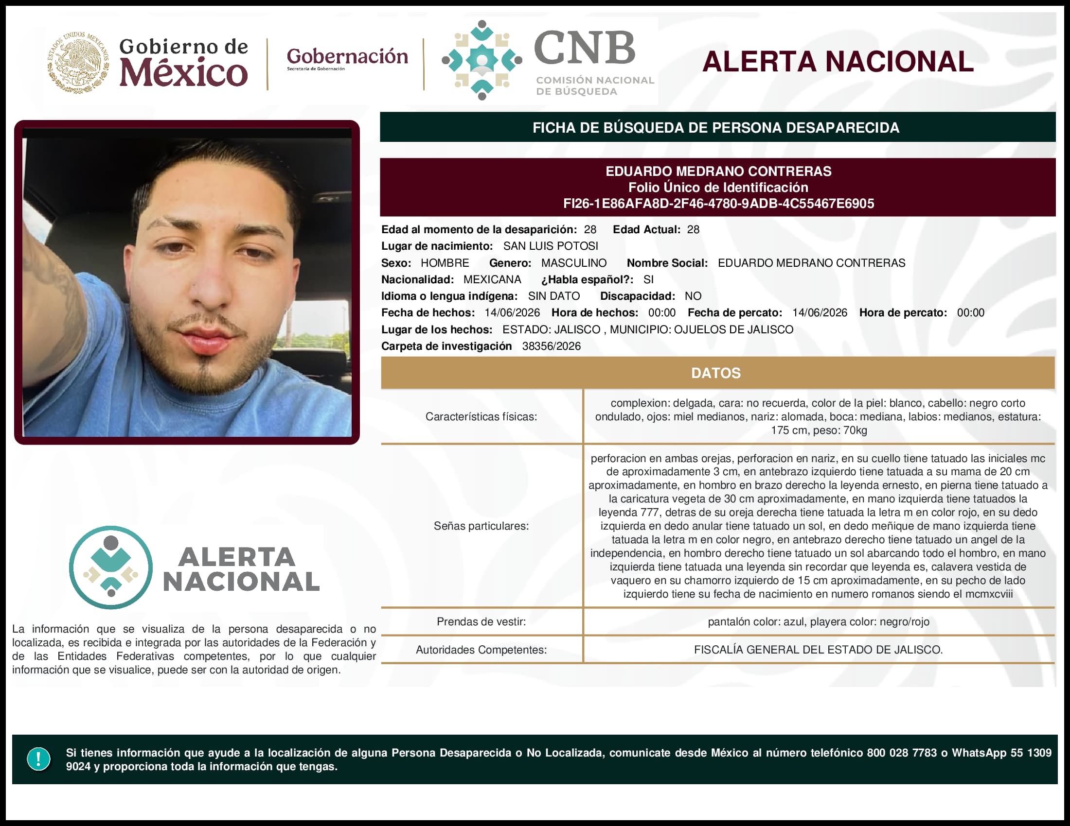 Persona desaparecida Eduardo Medrano Contreras