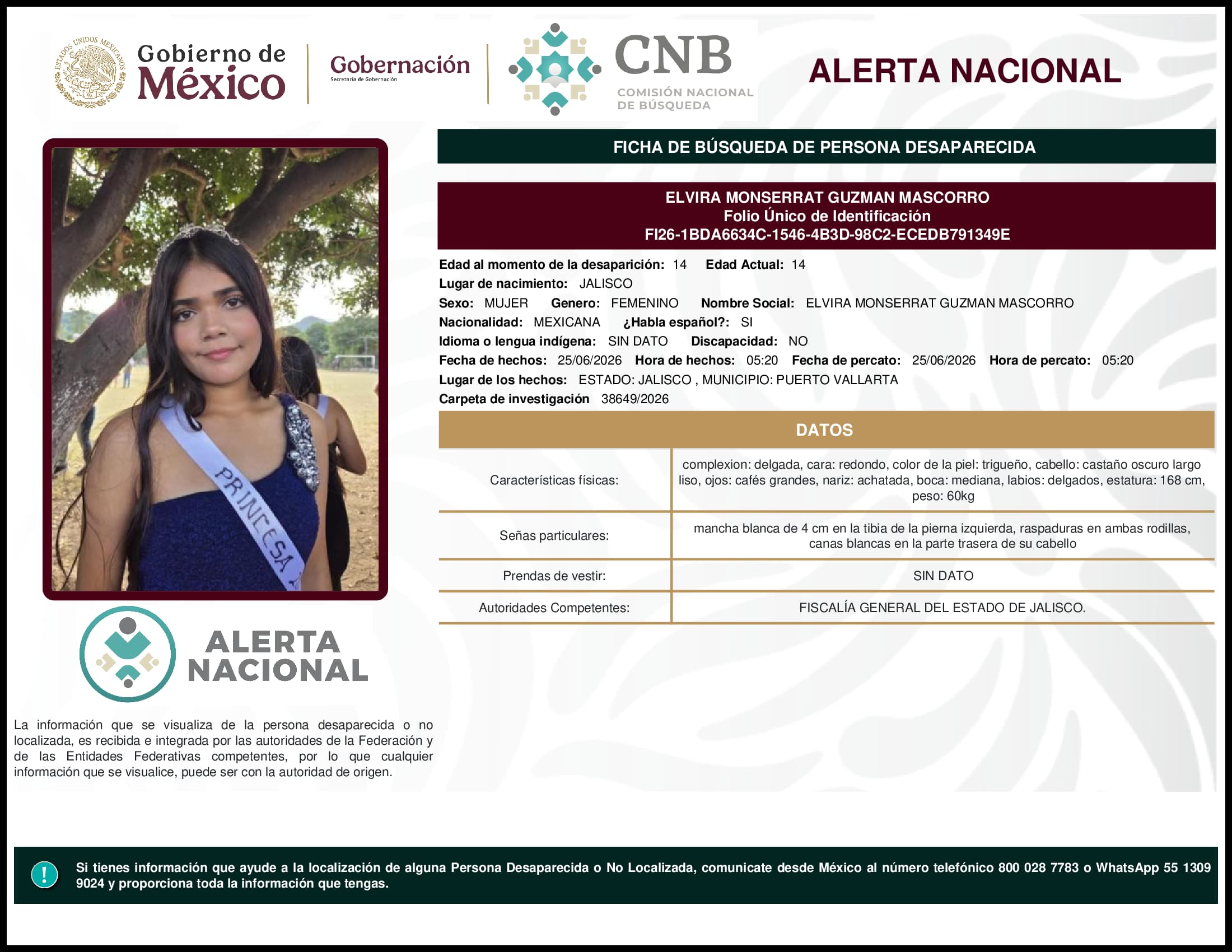 Persona desaparecida Elvira Monserrat Guzman Mascorro
