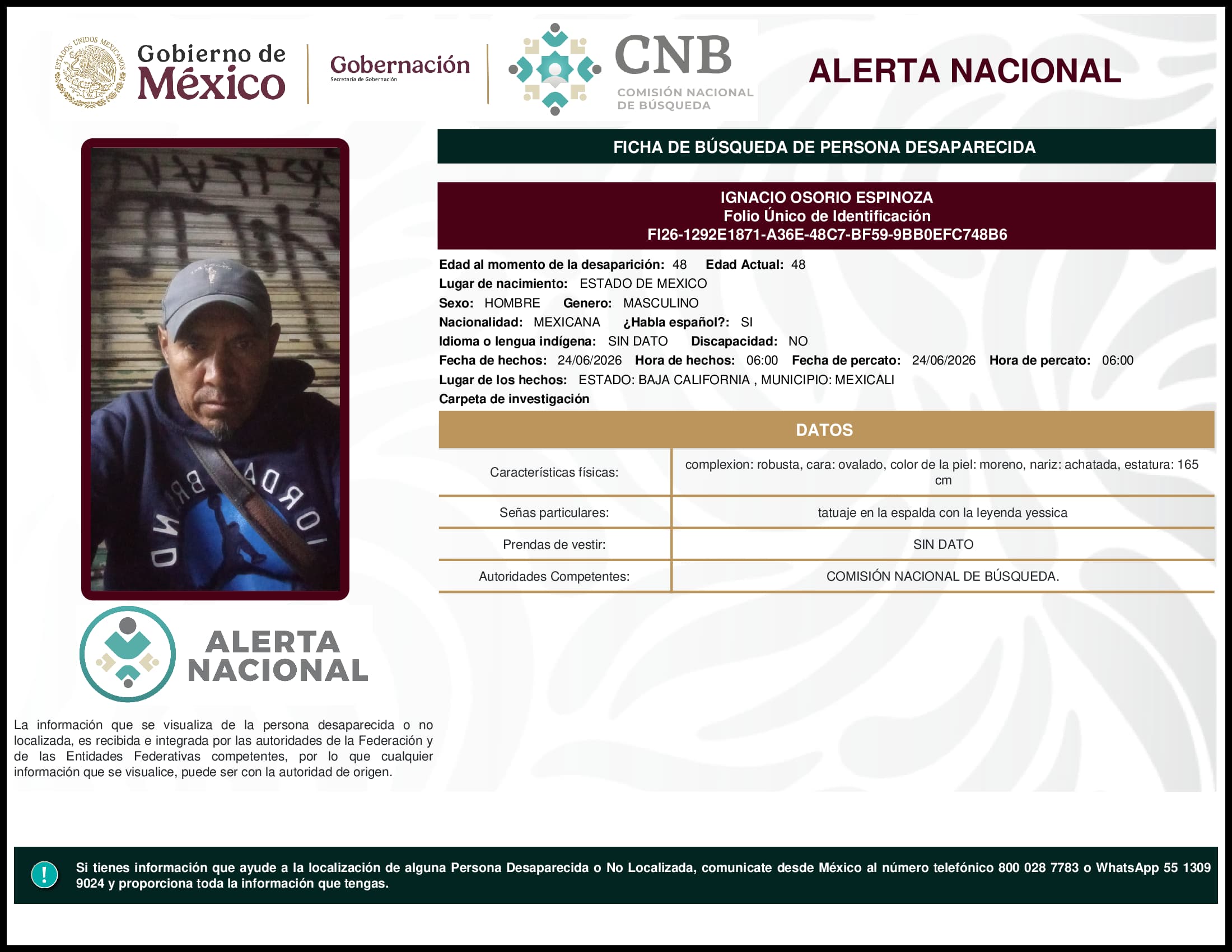 Persona desaparecida Ignacio Osorio Espinoza