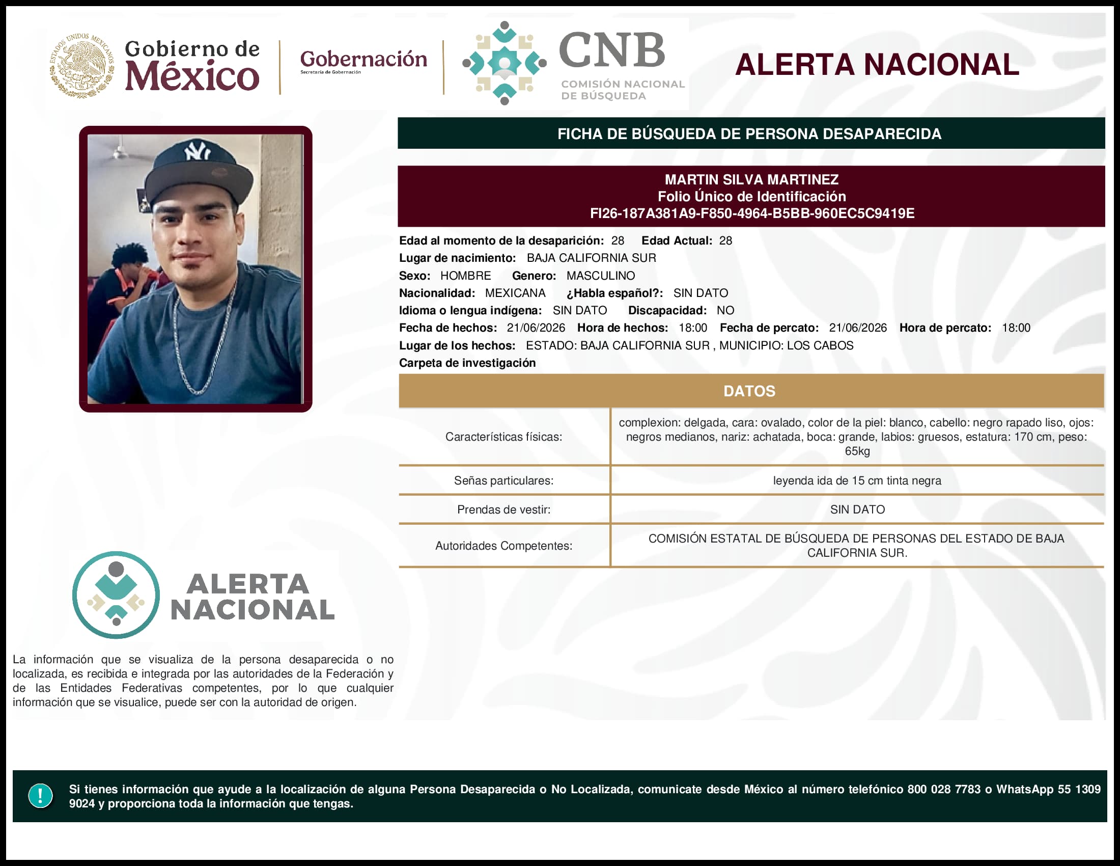 Persona desaparecida Martin Silva Martinez