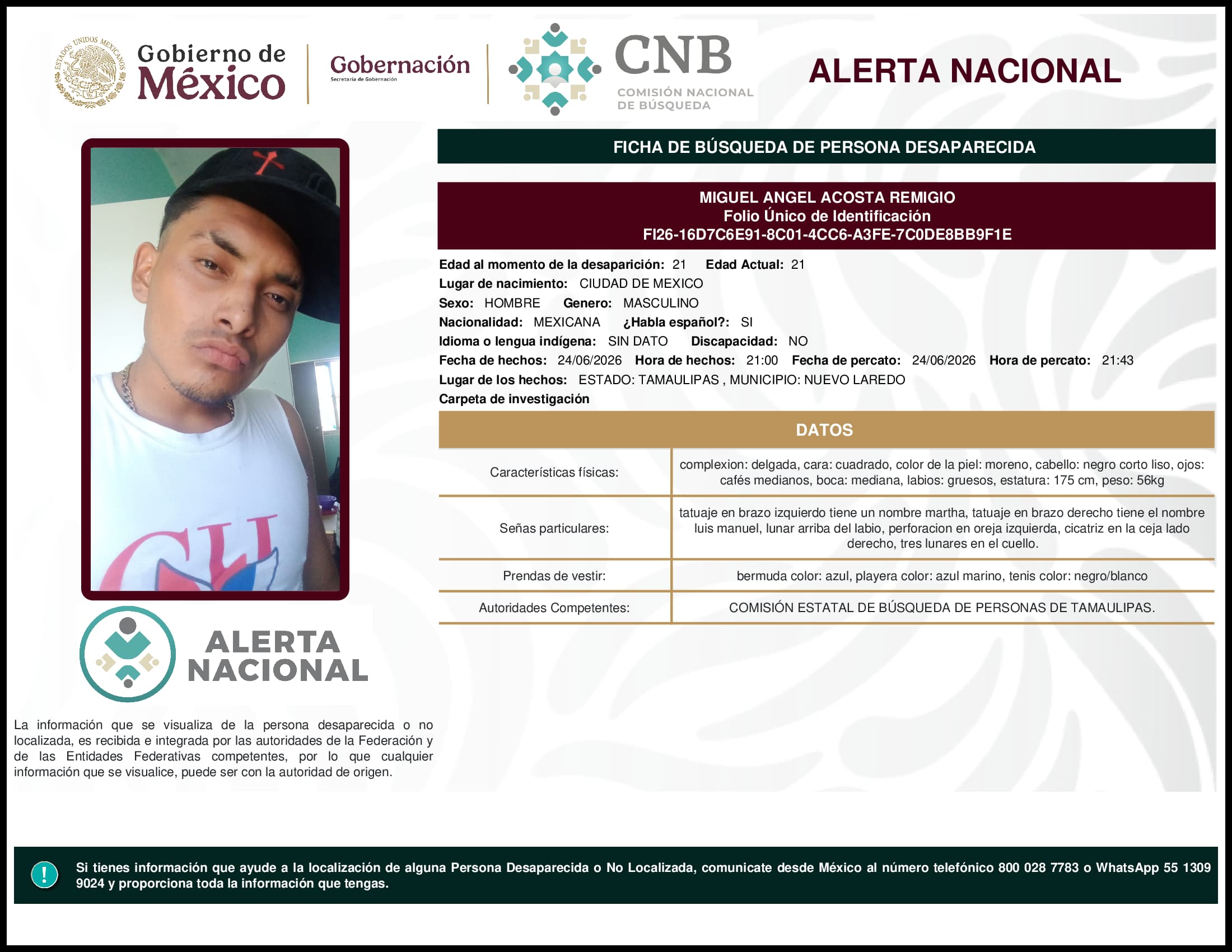 Persona desaparecida Miguel Angel Acosta Remigio