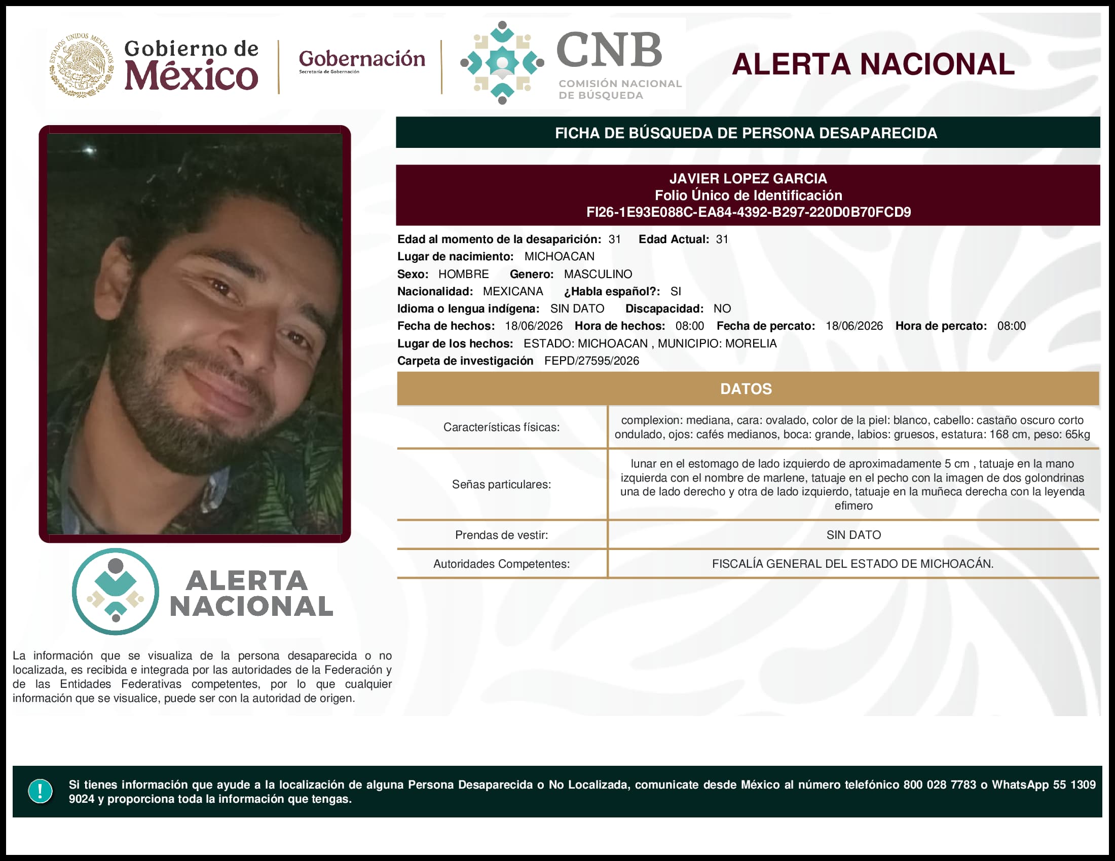 Persona desaparecida Javier Lopez Garcia