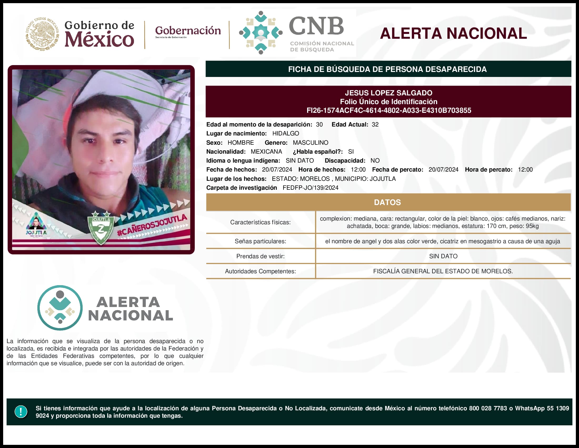 Persona desaparecida Jesus Lopez Salgado