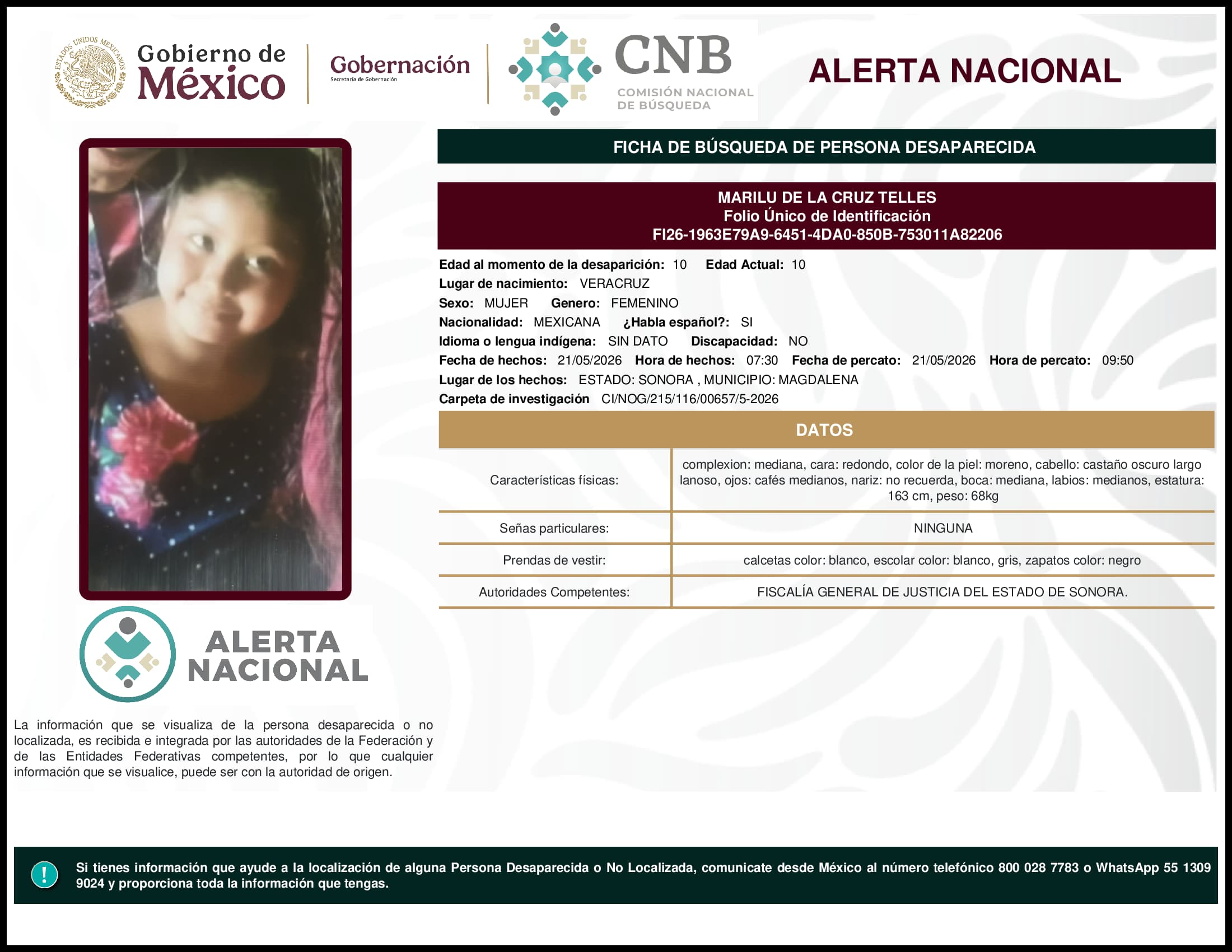 Persona desaparecida Marilu De La Cruz Telles