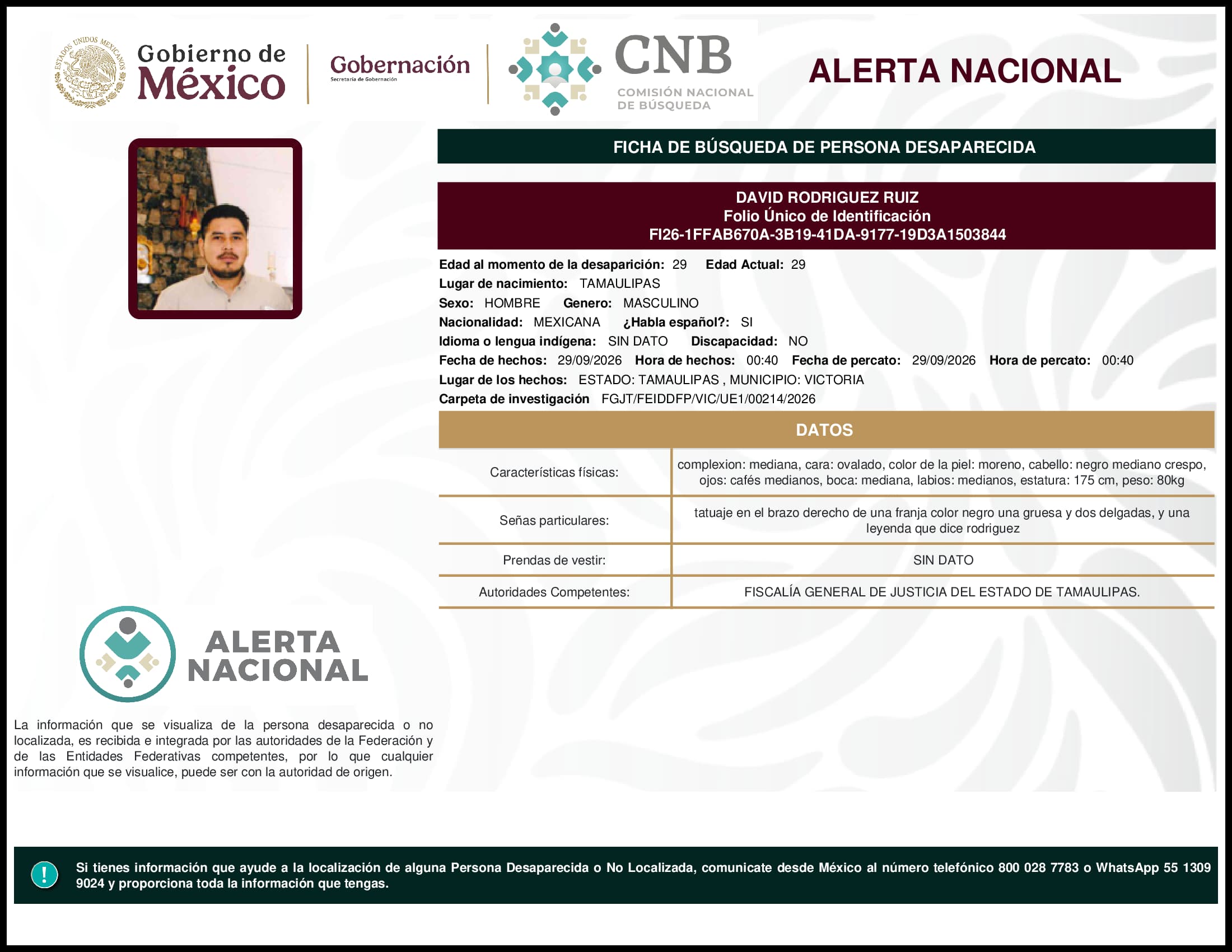 Persona desaparecida David Rodriguez Ruiz