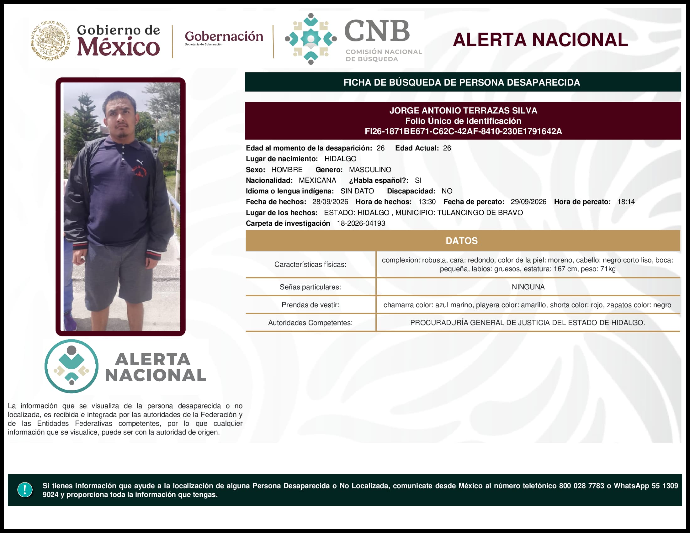 Persona desaparecida Jorge Antonio Terrazas Silva