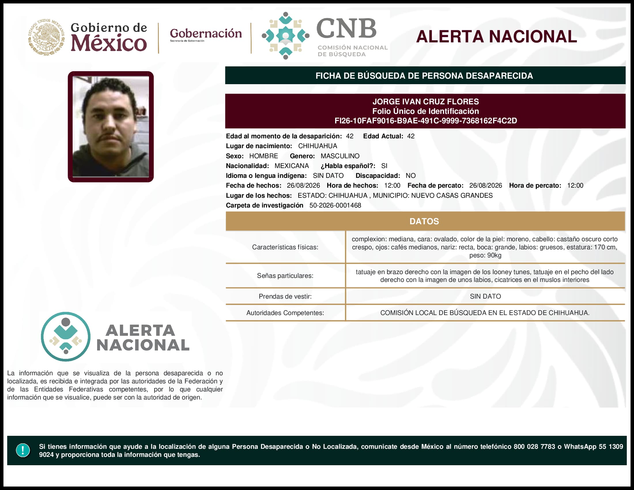 Persona desaparecida Jorge Ivan Cruz Flores