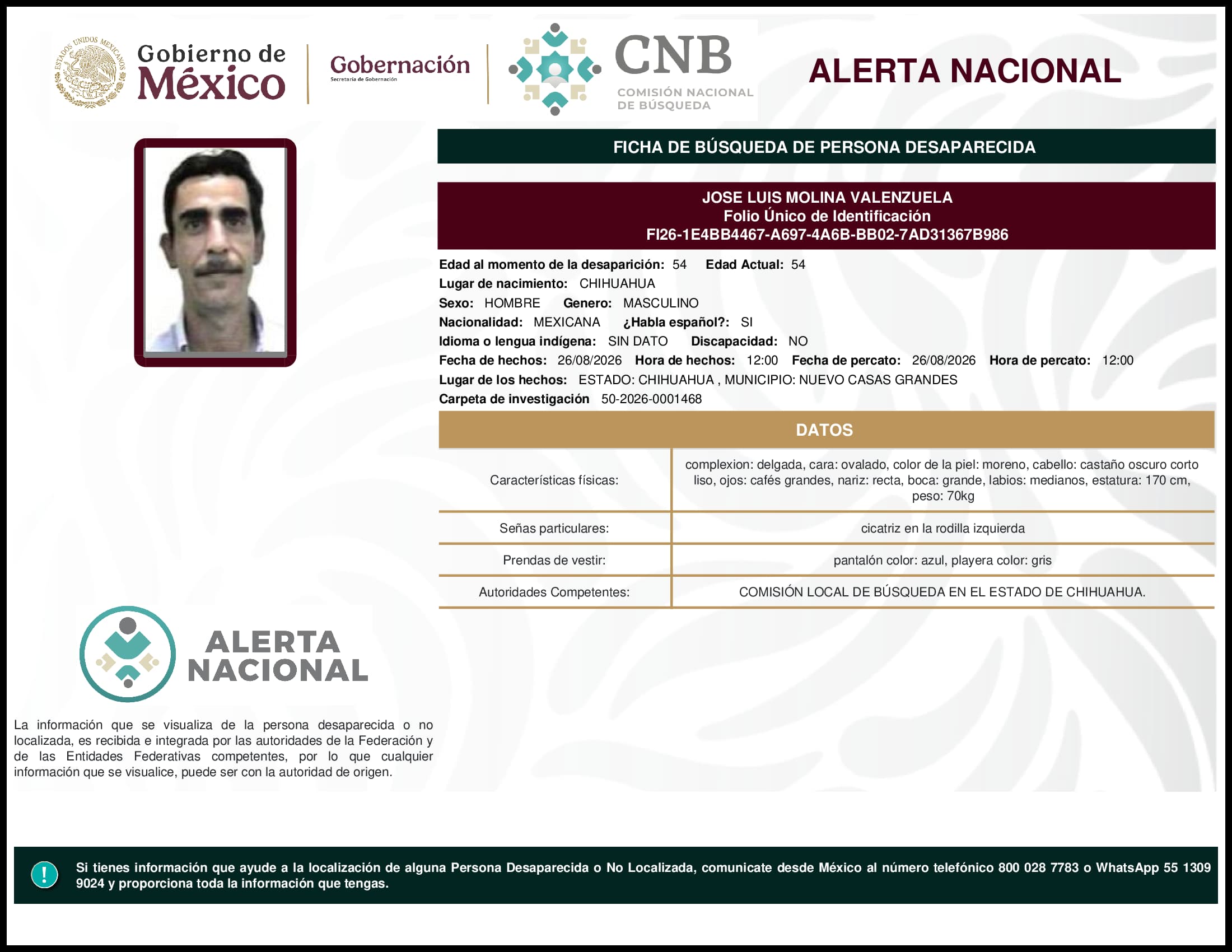 Persona desaparecida Jose Luis Molina Valenzuela