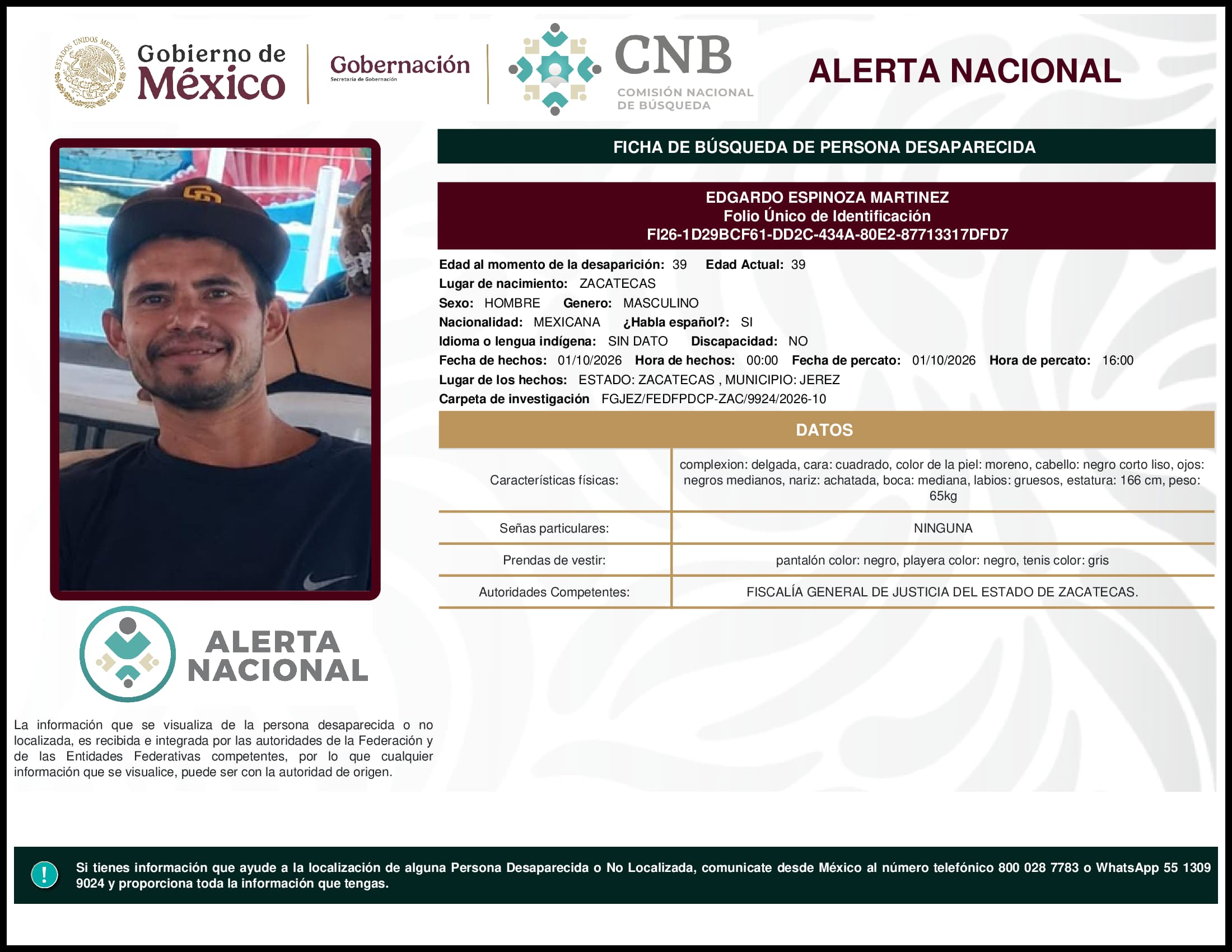 Persona desaparecida Edgardo Espinoza Martinez