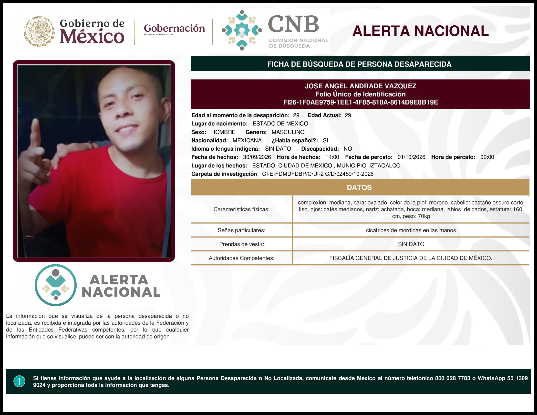 Persona desaparecida Jose Angel Andrade Vazquez