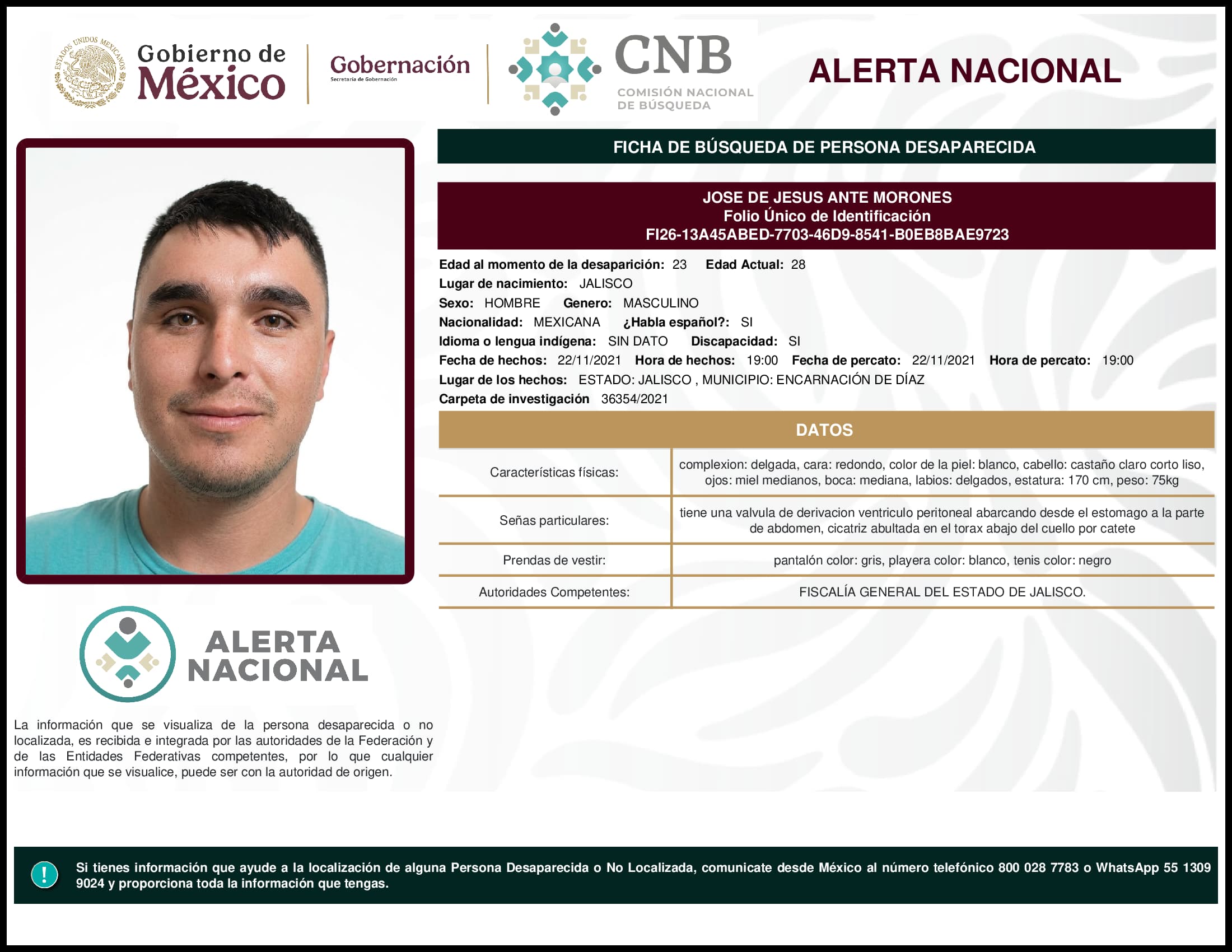 Persona desaparecida Jose De Jesus Ante Morones