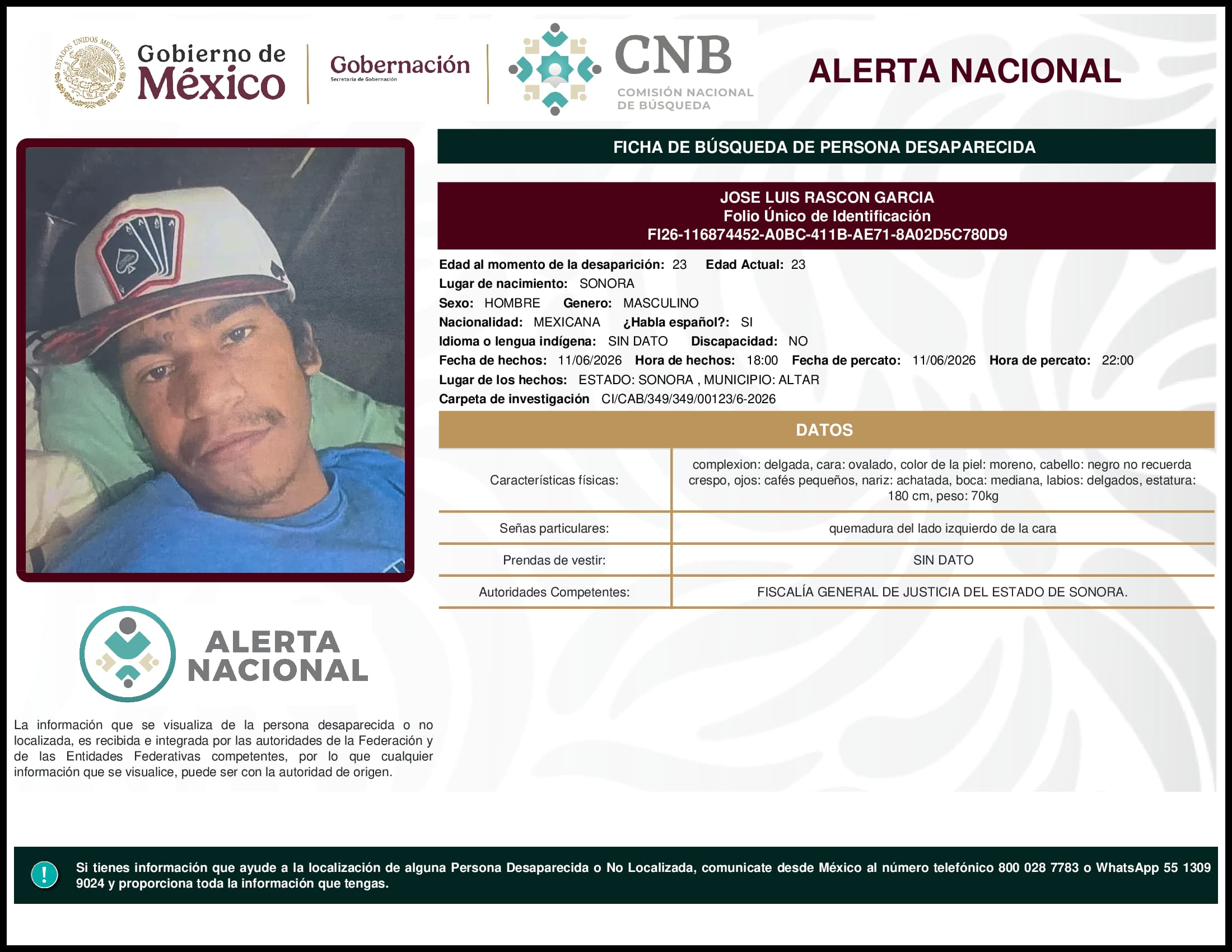Persona desaparecida Jose Luis Rascon Garcia