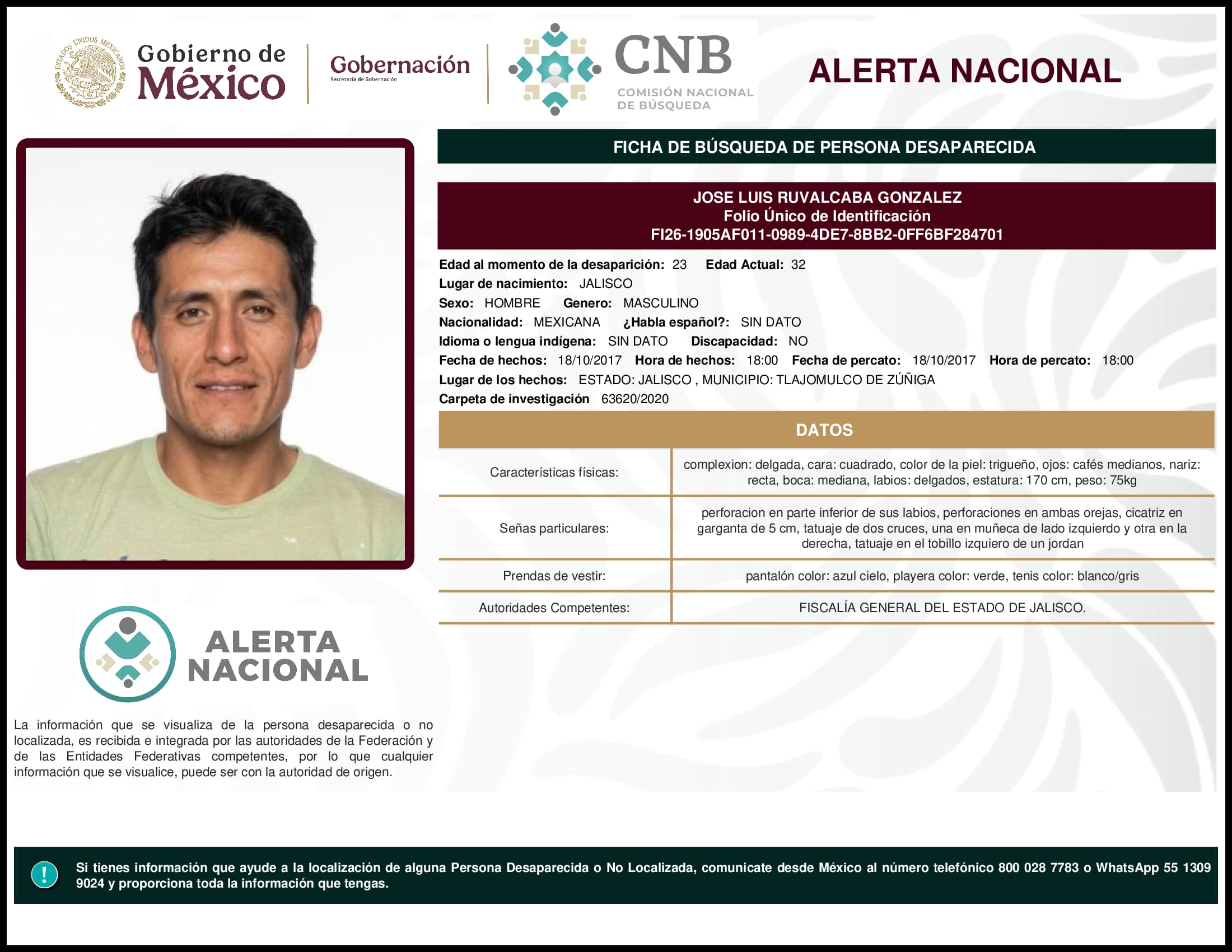 Persona desaparecida Jose Luis Ruvalcaba Gonzalez