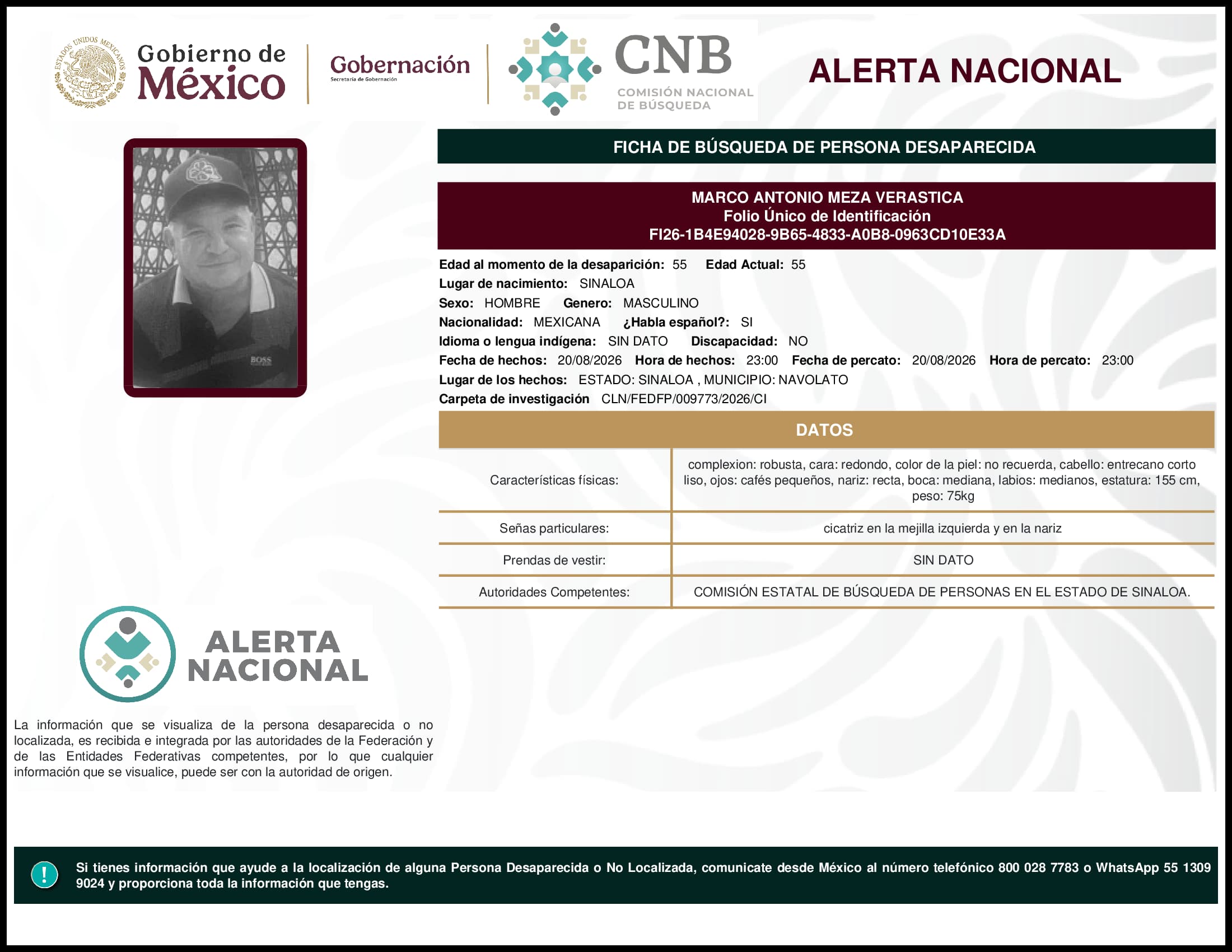 Persona desaparecida Marco Antonio Meza Verastica