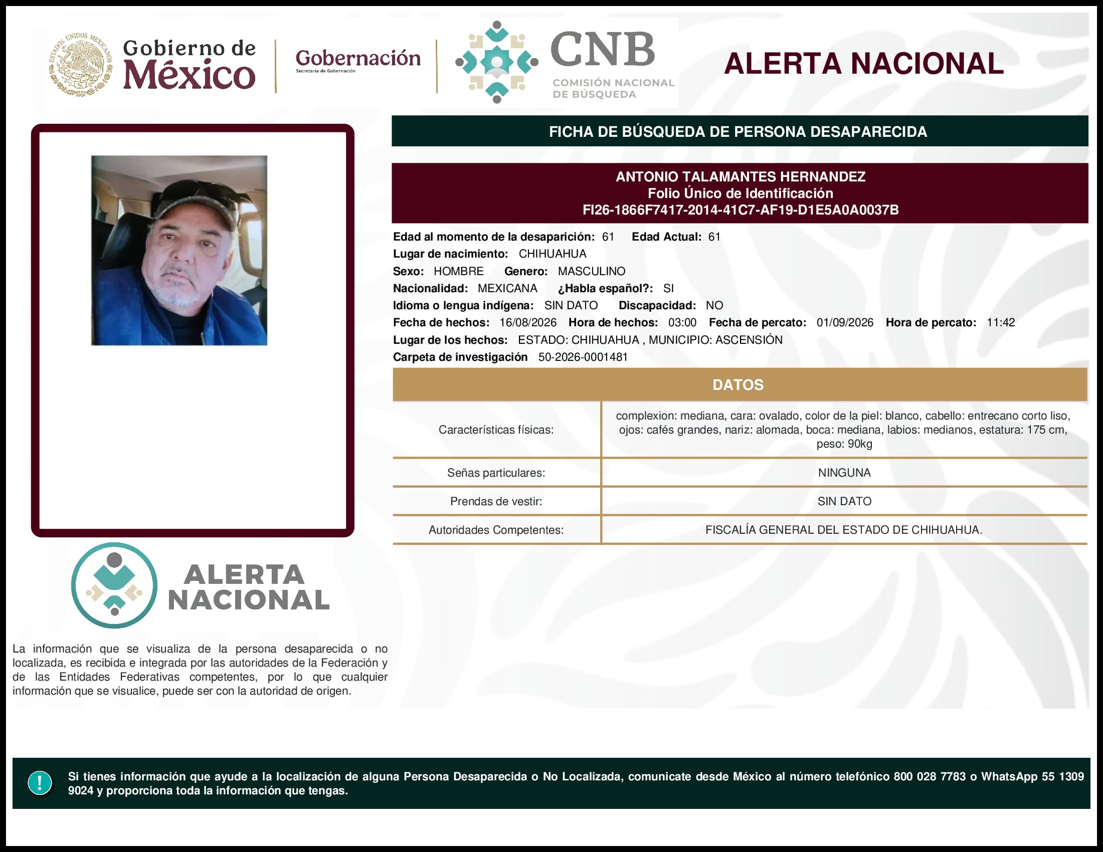 Persona desaparecida Antonio Talamantes Hernandez
