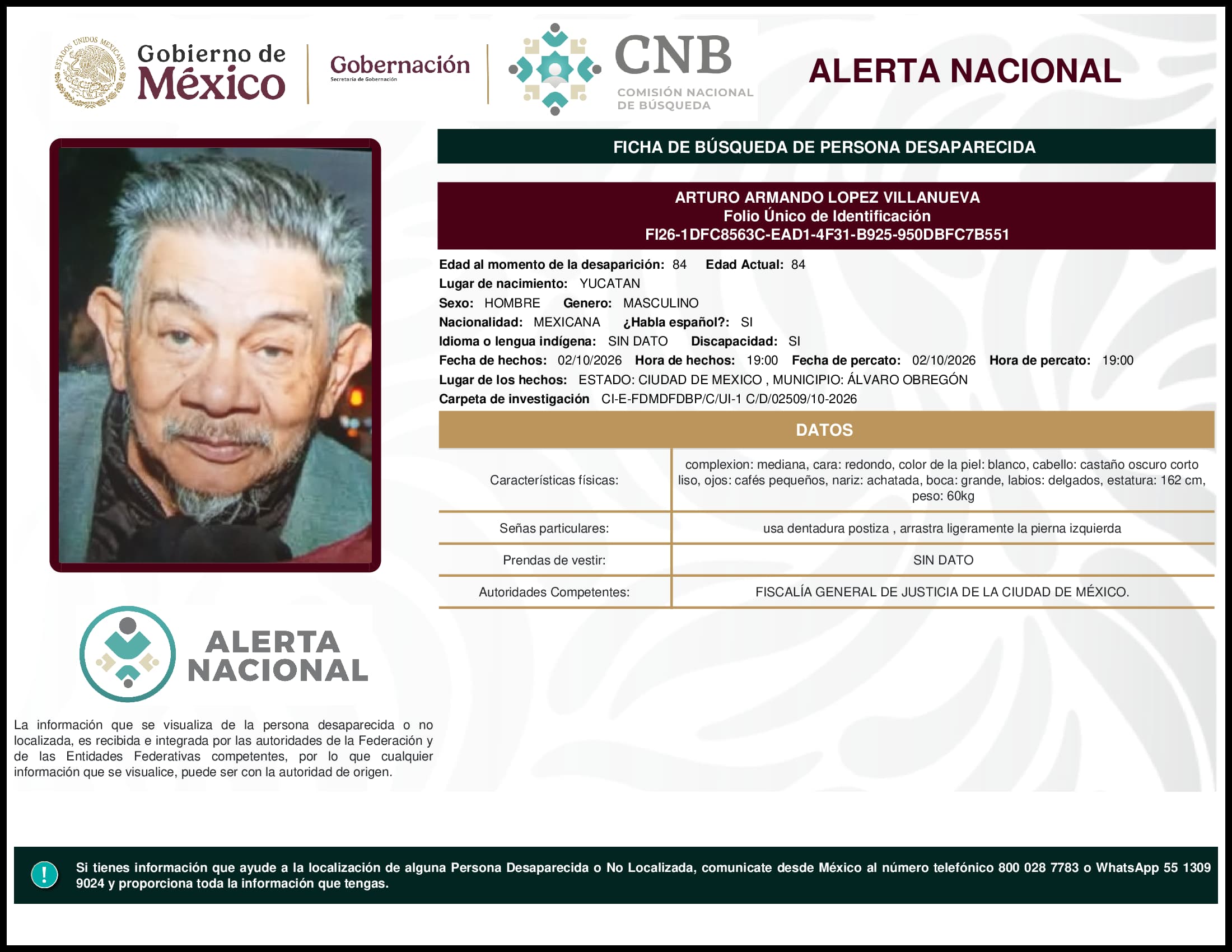Persona desaparecida Arturo Armando Lopez Villanueva