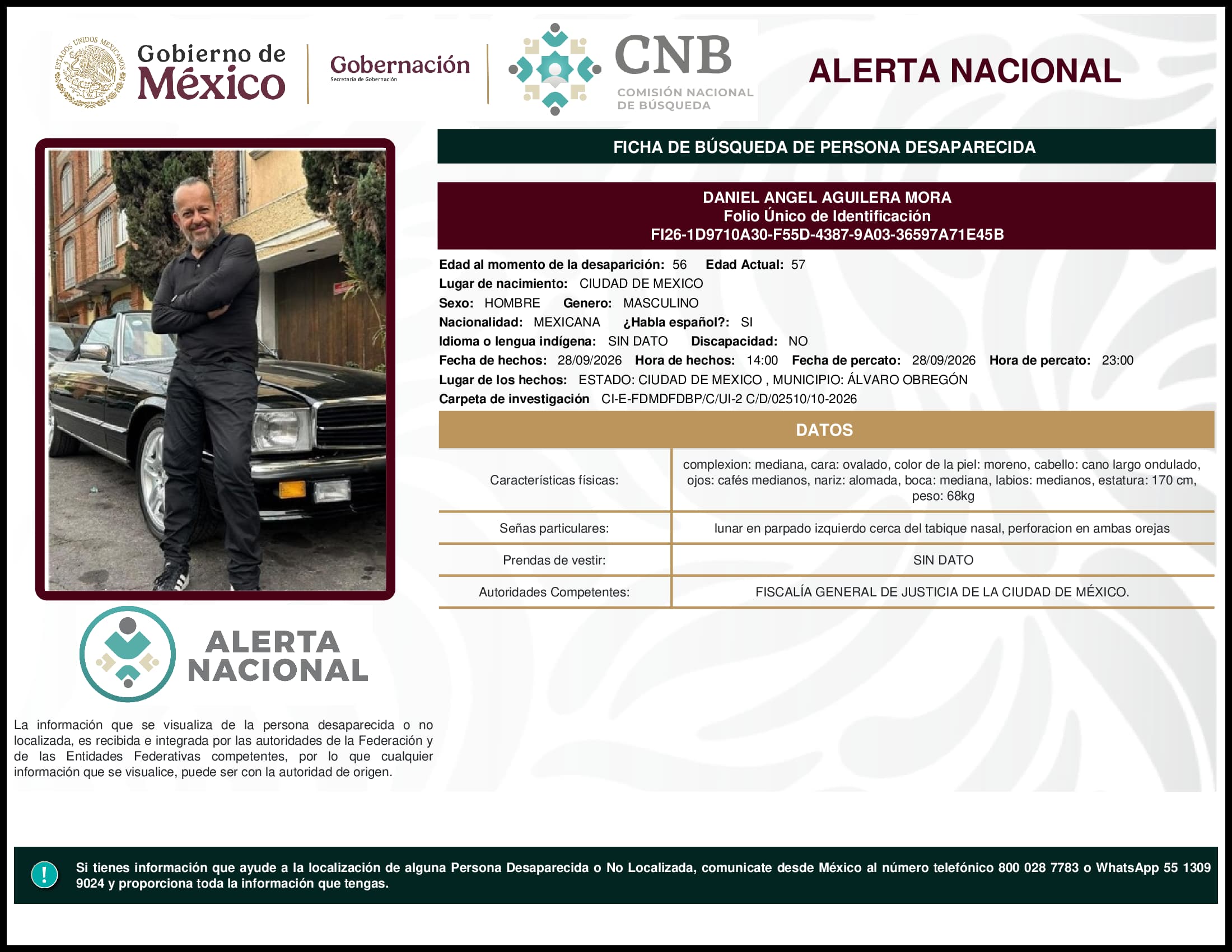 Persona desaparecida Daniel Angel Aguilera Mora