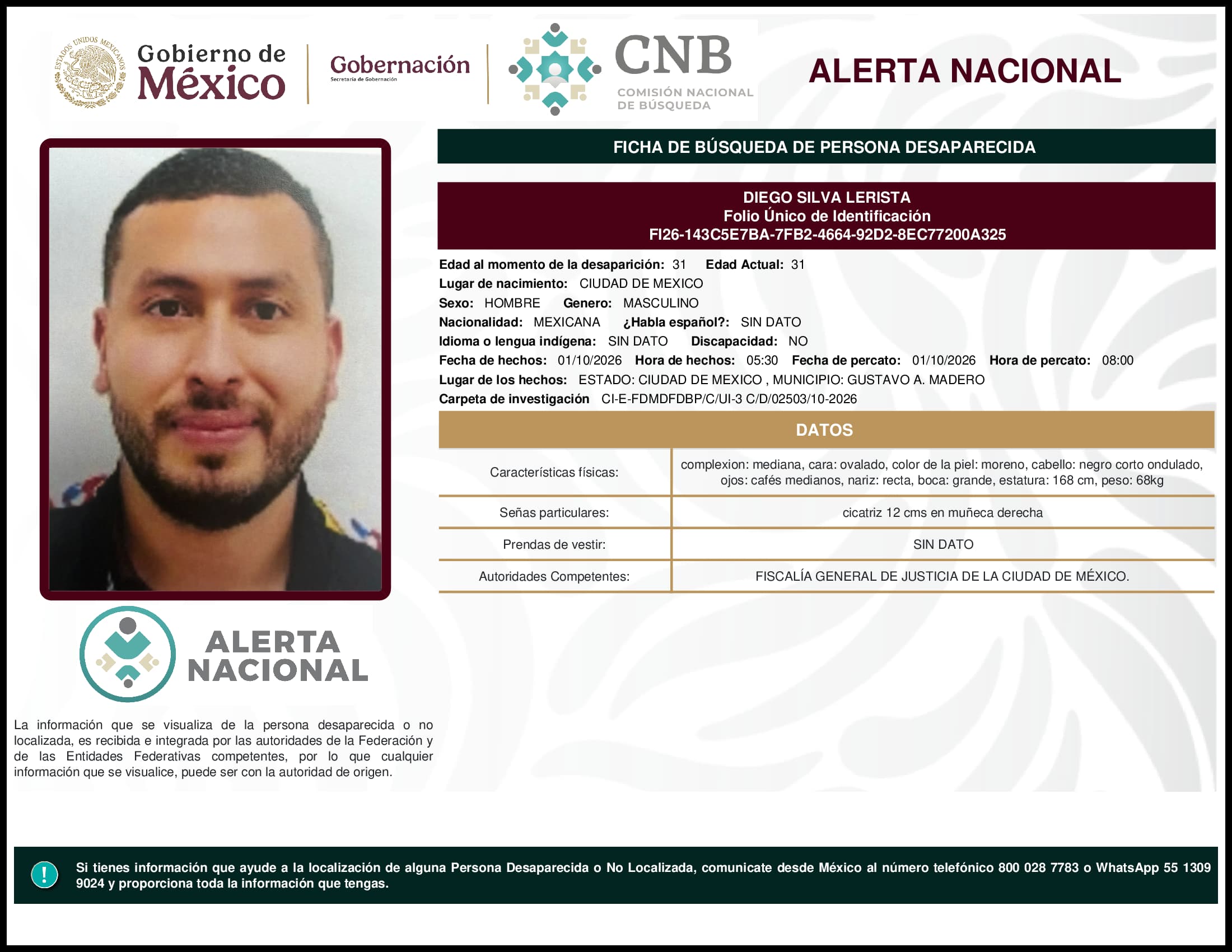 Persona desaparecida Diego Silva Lerista