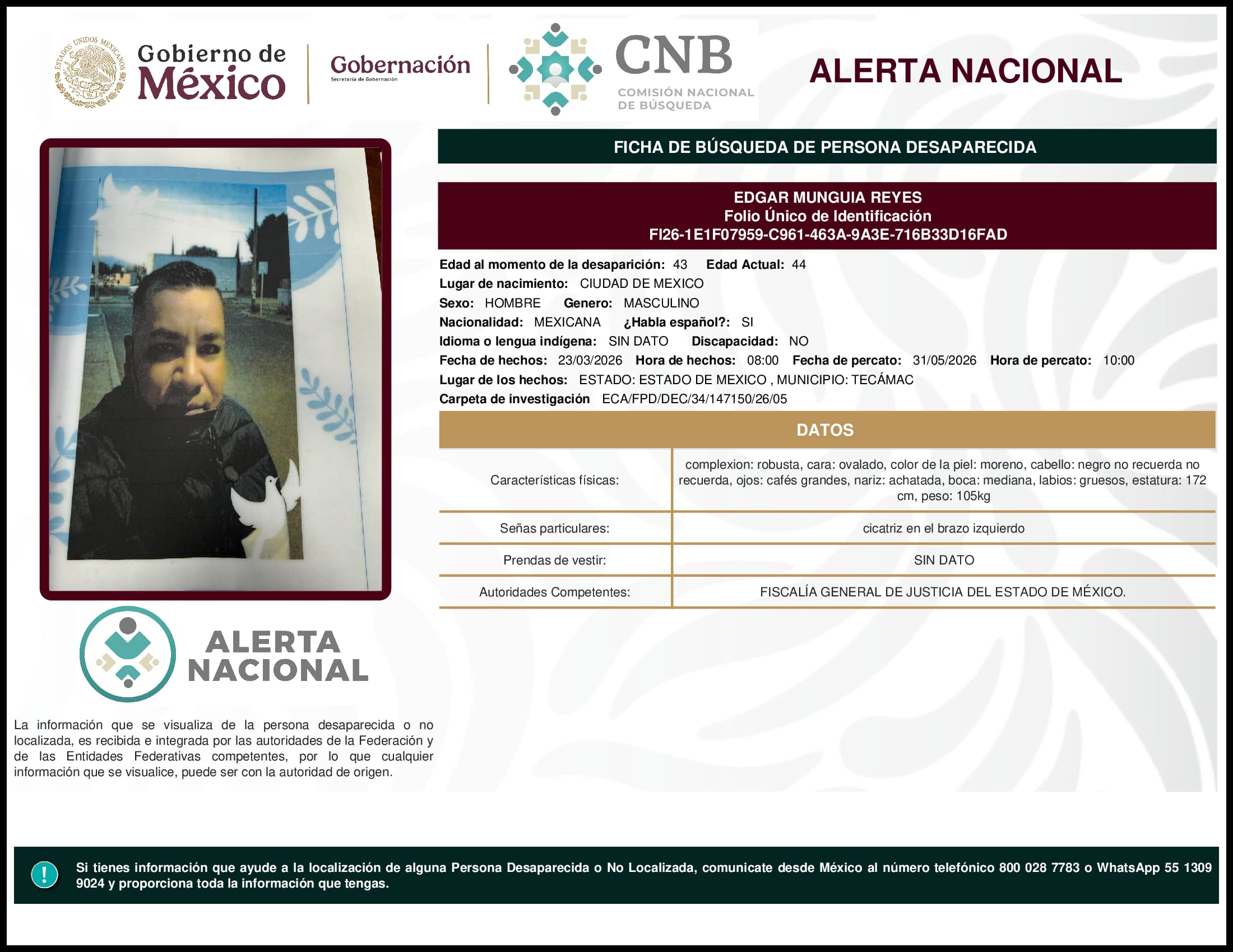 Persona desaparecida Edgar Munguia Reyes
