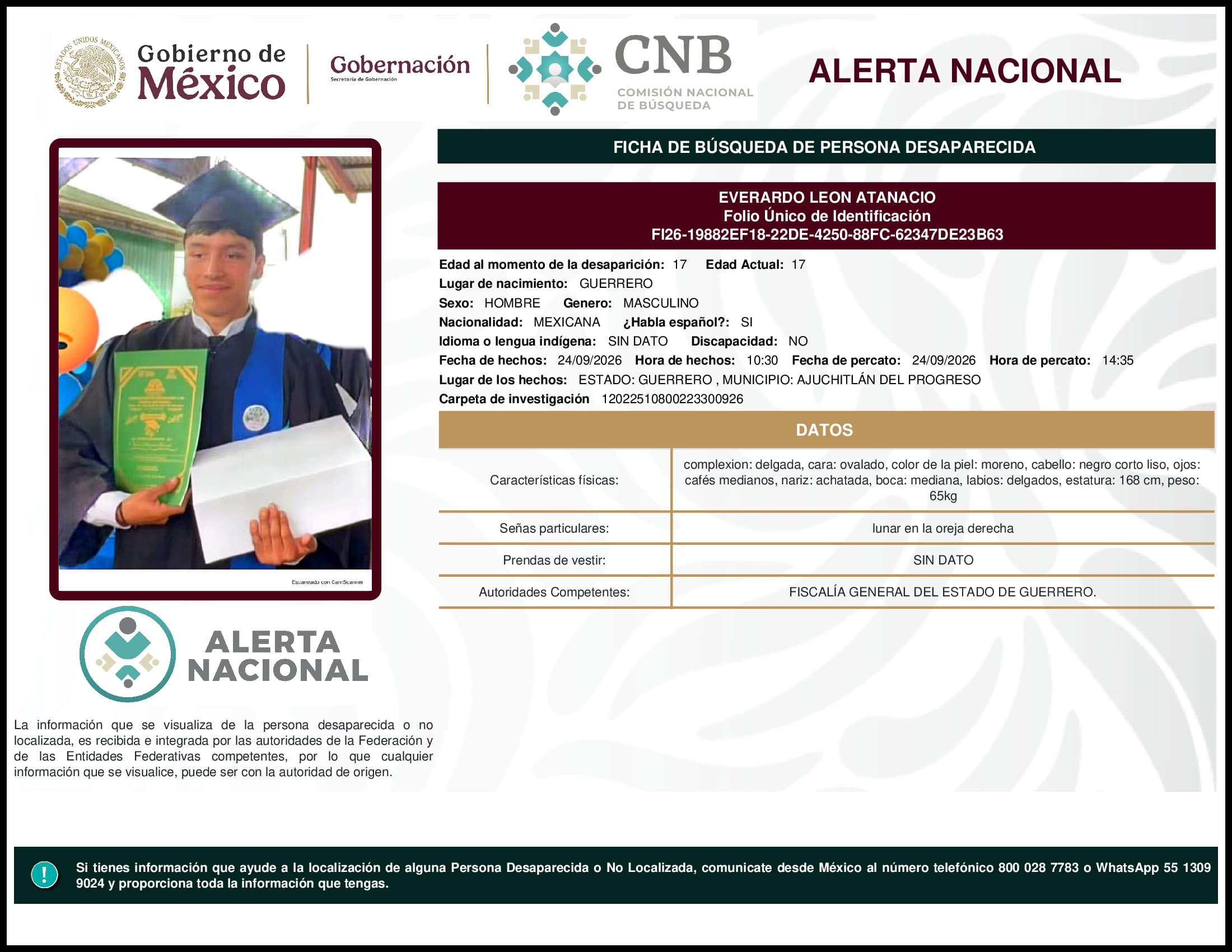 Persona desaparecida Everardo Leon Atanacio