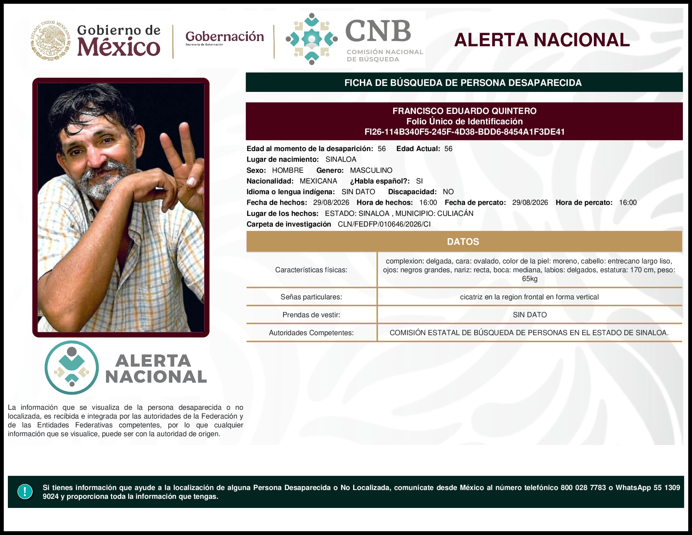 Persona desaparecida Francisco Eduardo Quintero