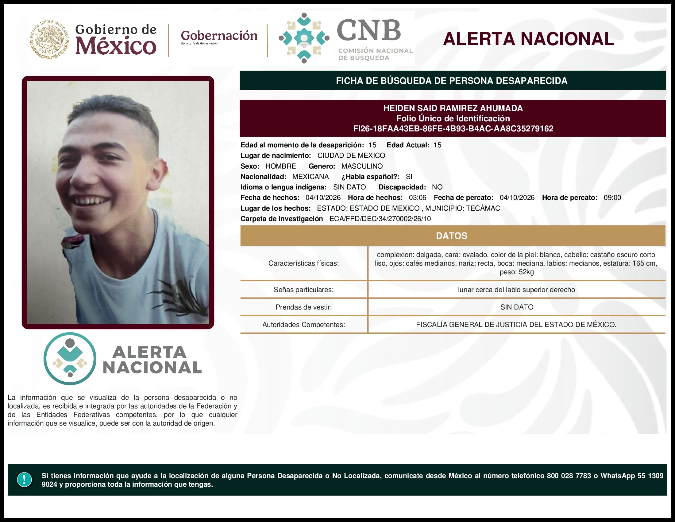 Persona desaparecida Heiden Said Ramirez Ahumada