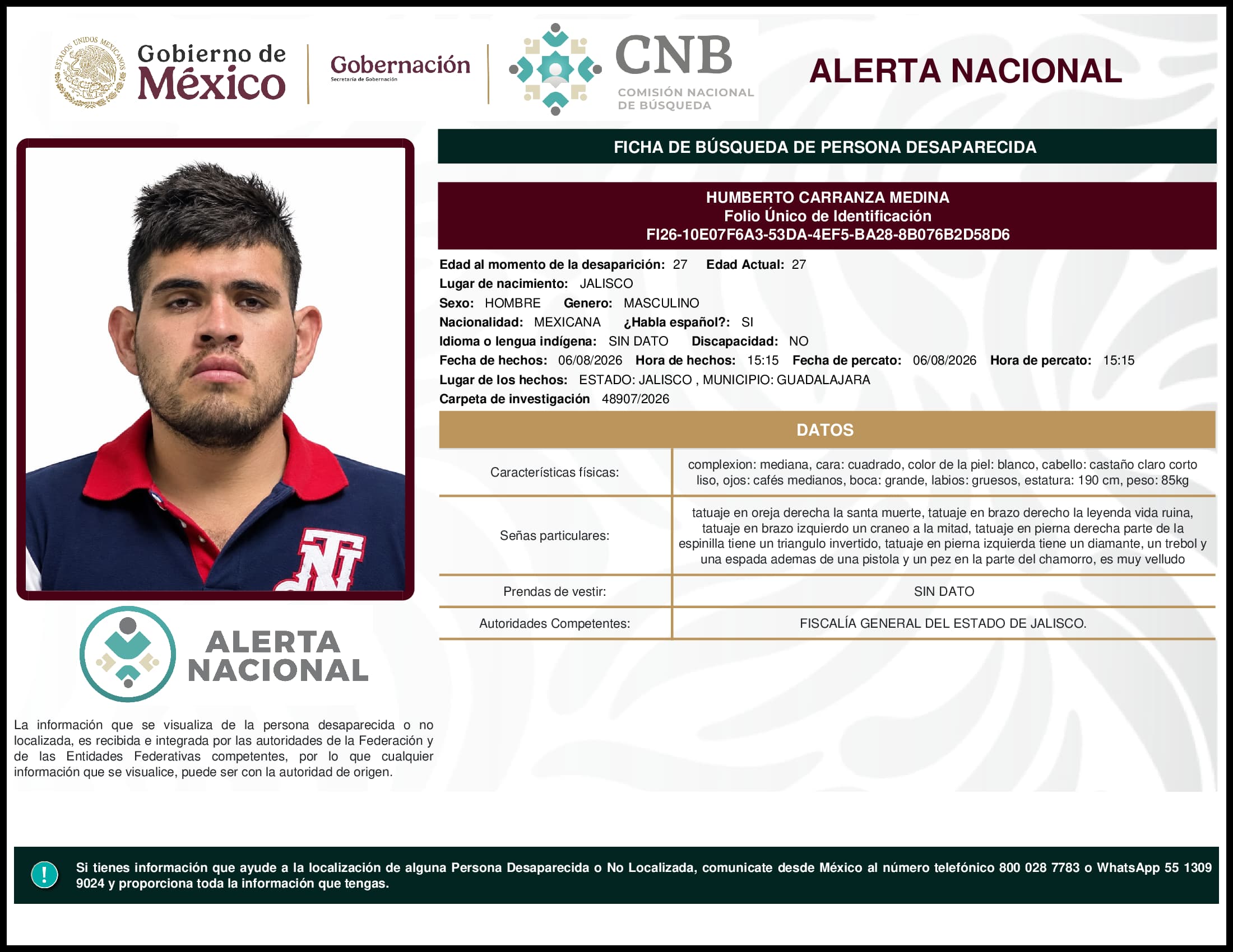 Persona desaparecida Humberto Carranza Medina