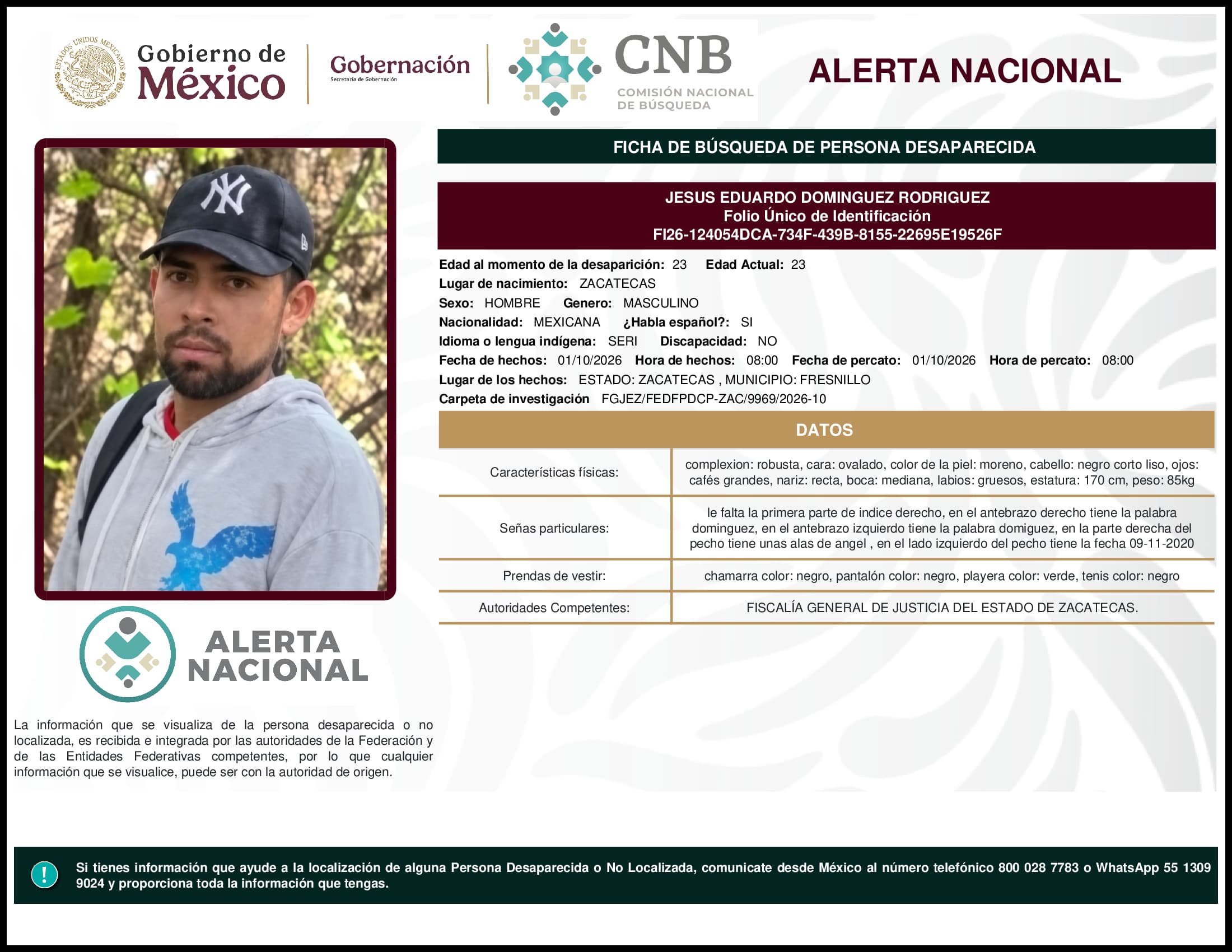 Persona desaparecida Jesus Eduardo Dominguez Rodriguez