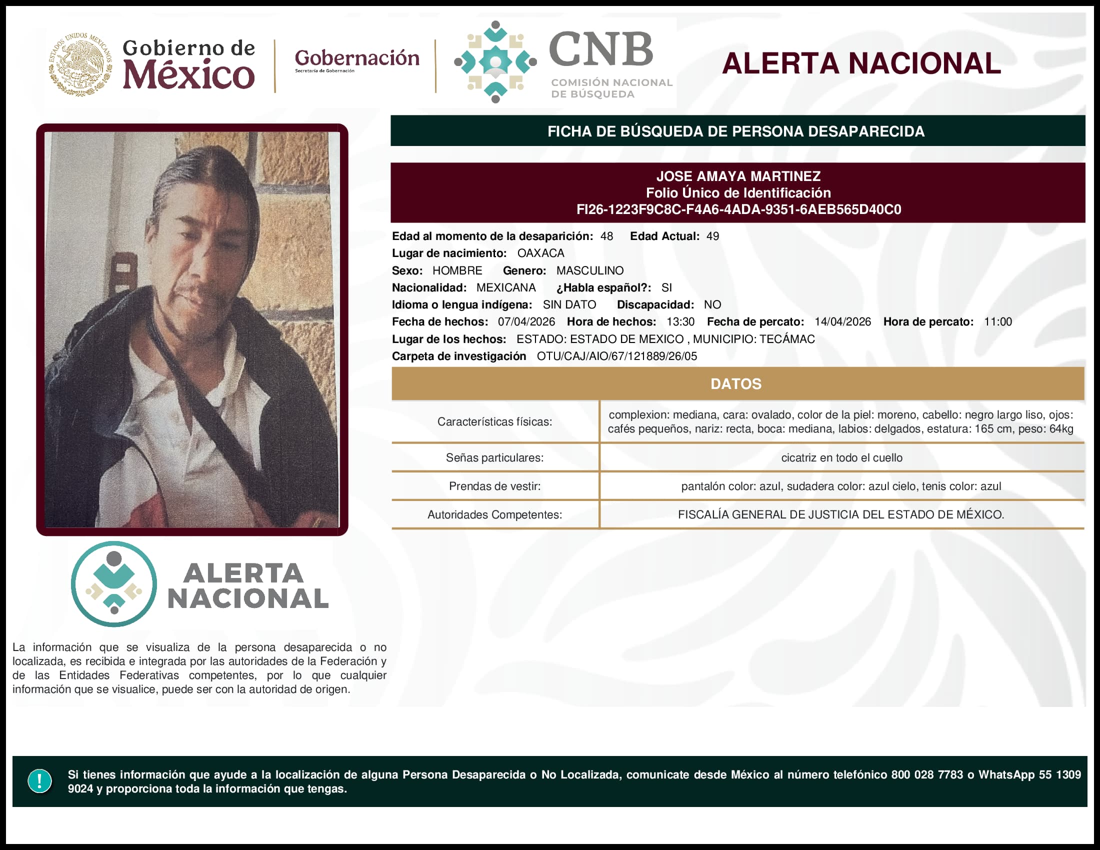 Persona desaparecida Jose Amaya Martinez