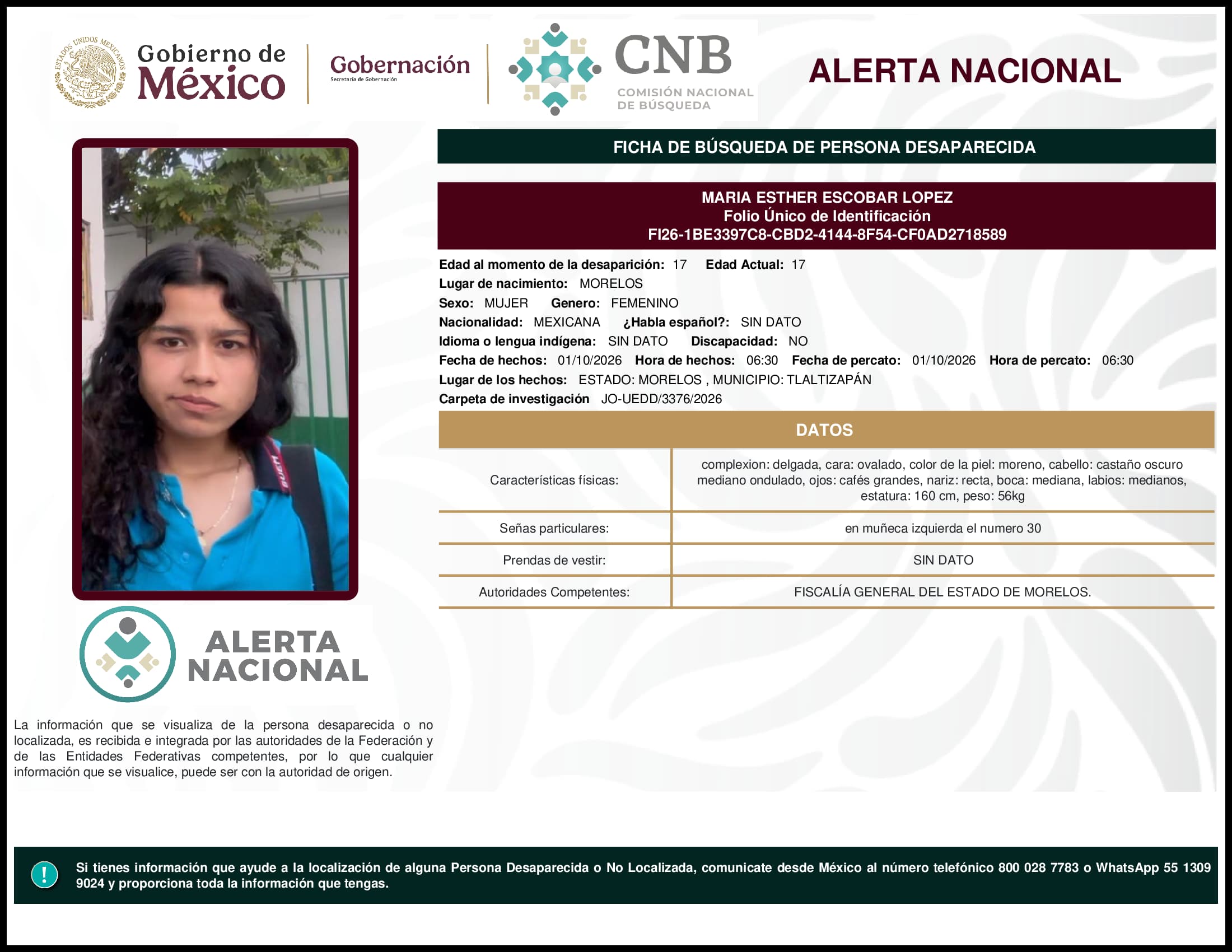 Persona desaparecida Maria Esther Escobar Lopez