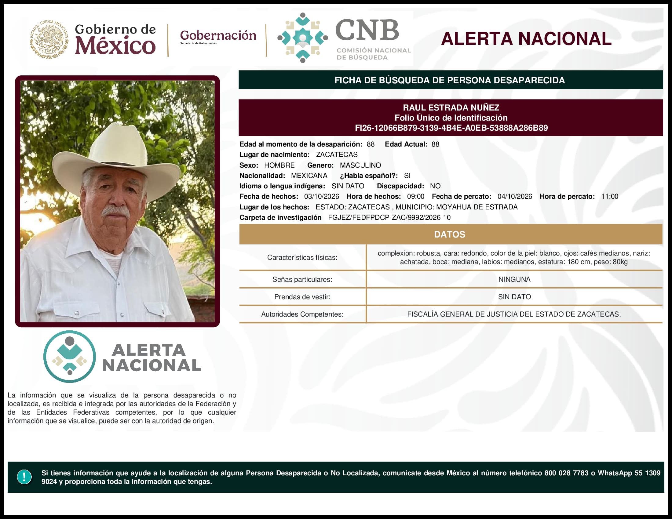 Persona desaparecida Raul Estrada Nunez