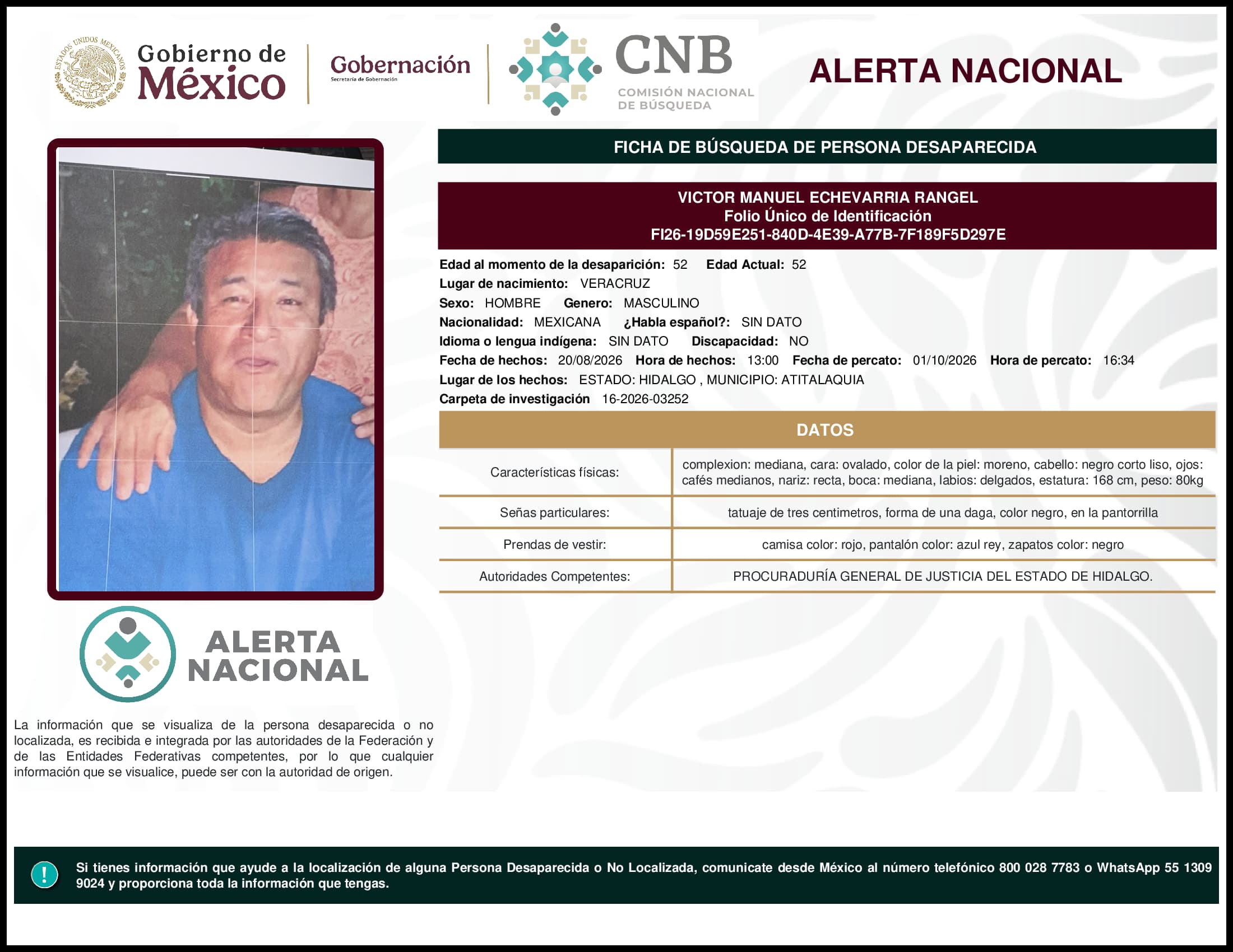 Persona desaparecida Victor Manuel Echevarria Rangel