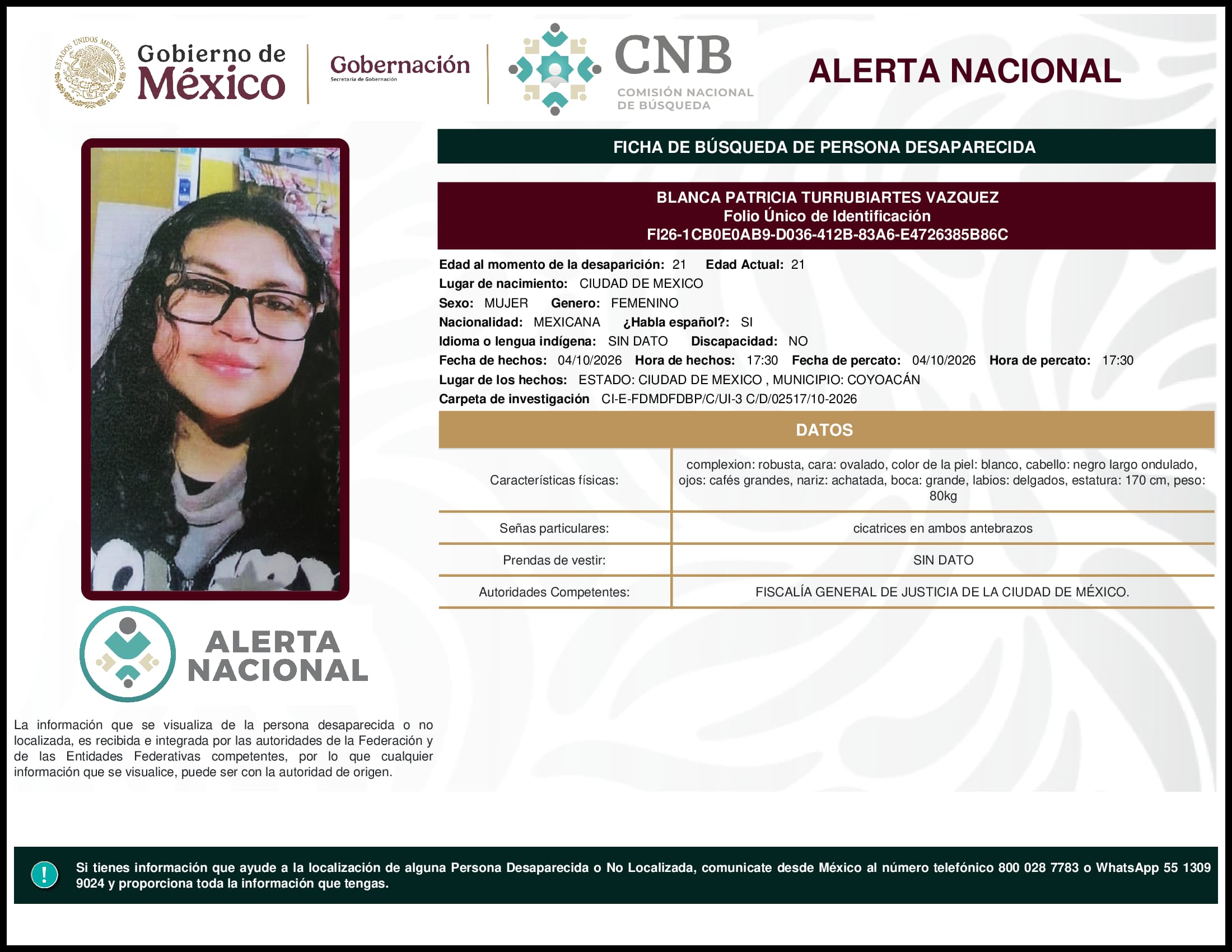 Persona desaparecida Blanca Patricia Turrubiartes Vazquez