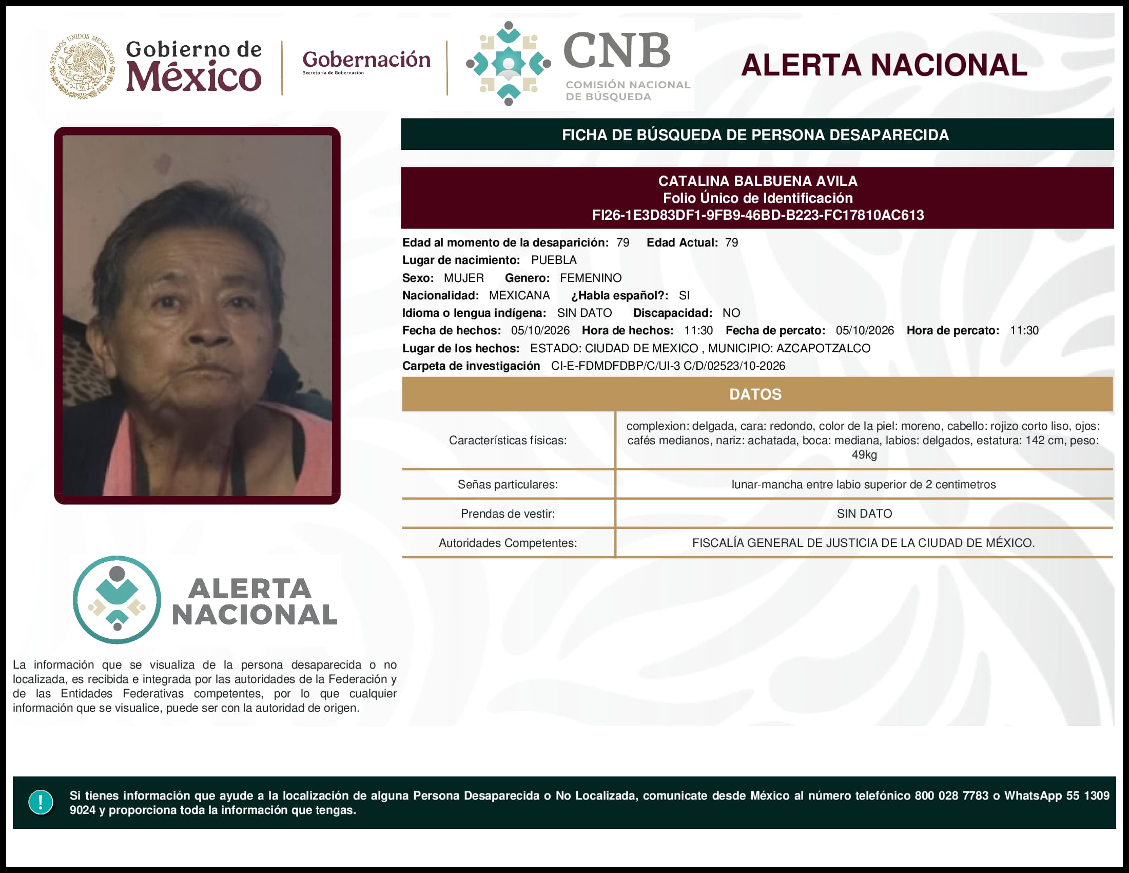 Persona desaparecida Catalina Balbuena Avila