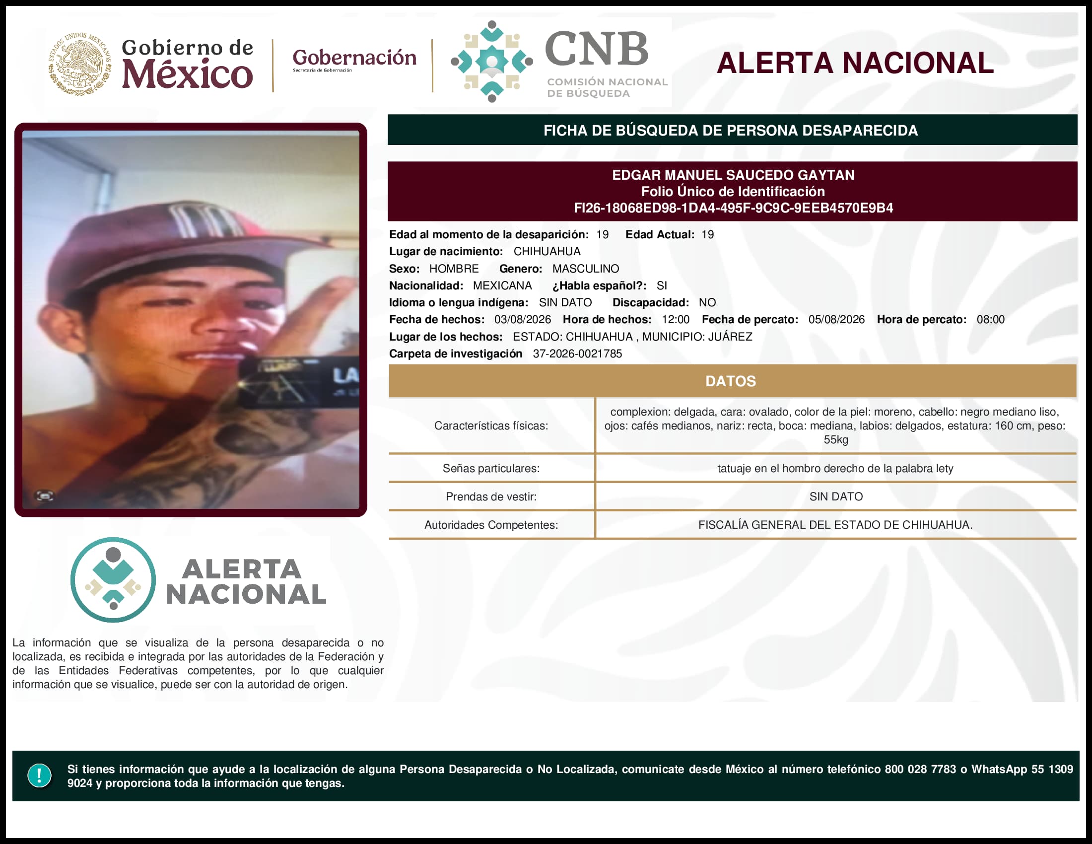 Persona desaparecida Edgar Manuel Saucedo Gaytan