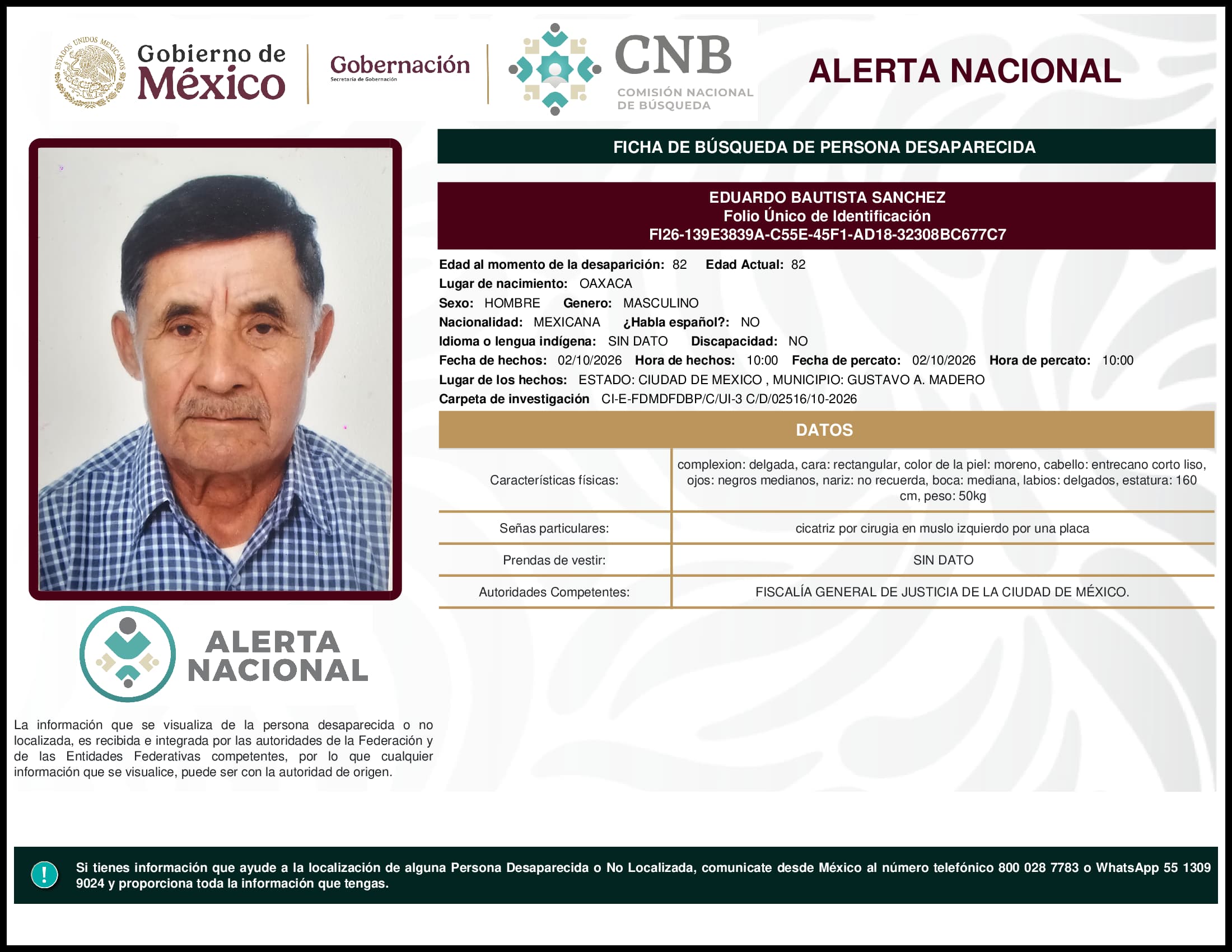 Persona desaparecida Eduardo Bautista Sanchez