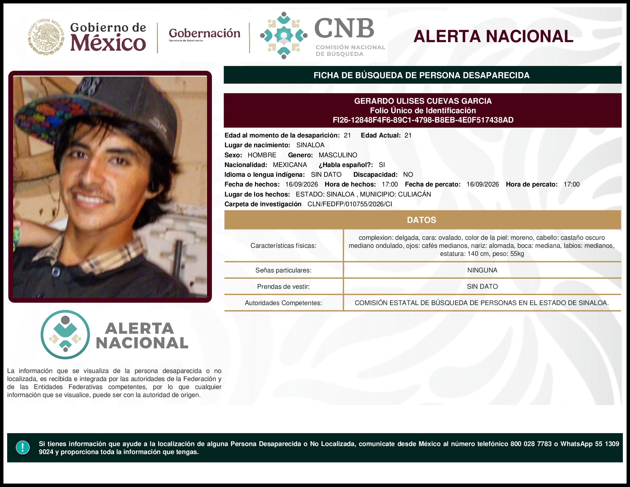 Persona desaparecida Gerardo Ulises Cuevas Garcia