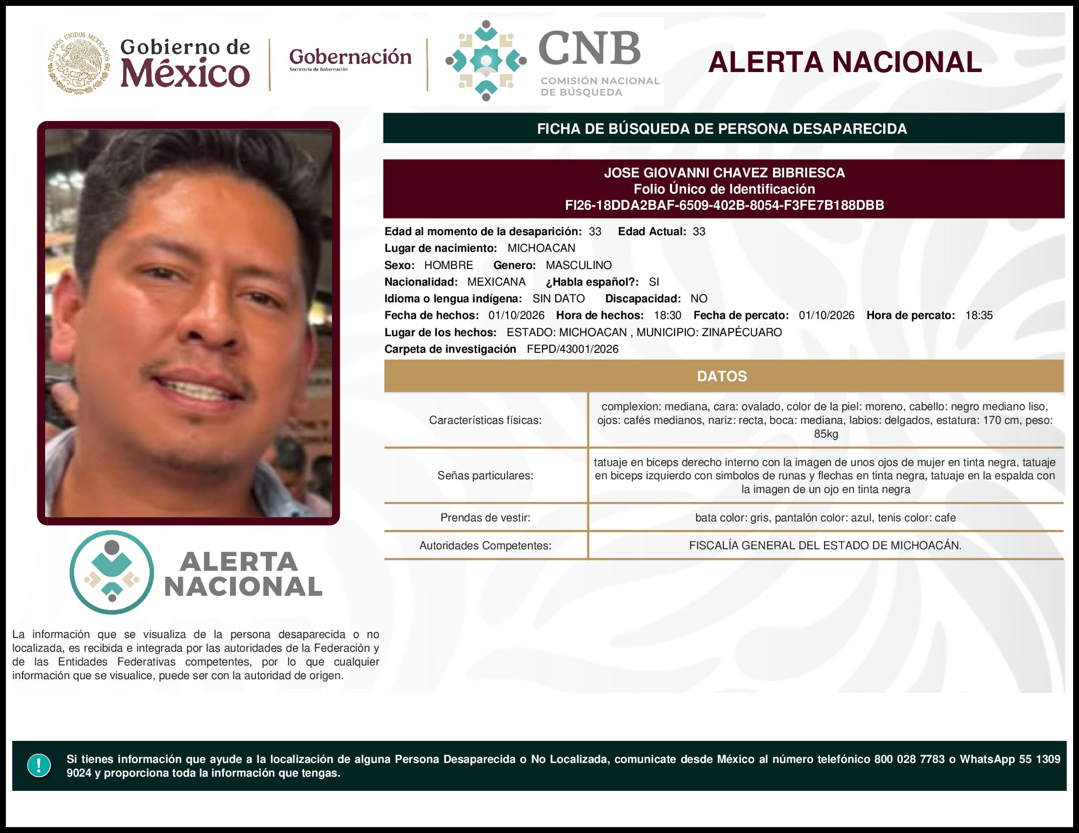 Persona desaparecida Jose Giovanni Chavez Bibriesca