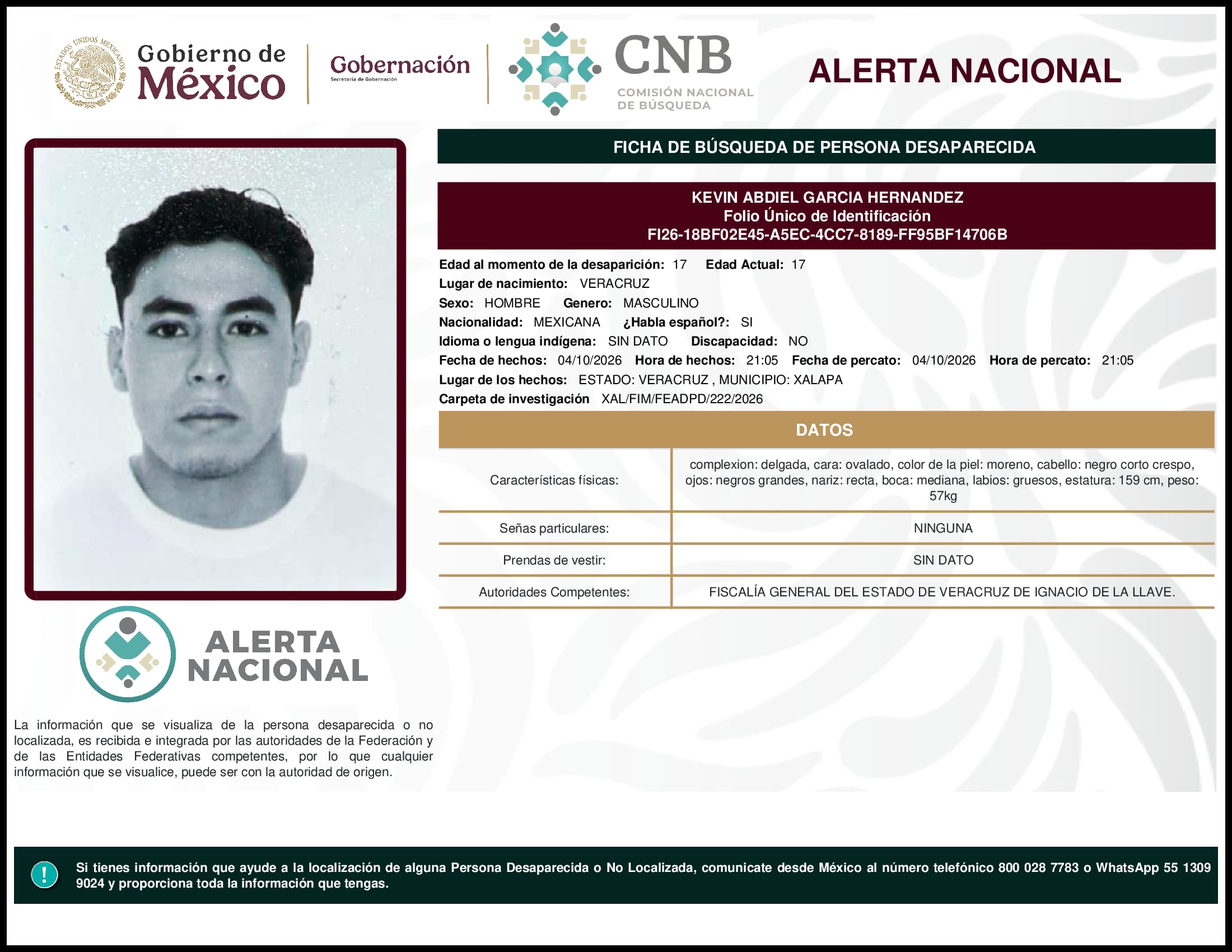 Persona desaparecida Kevin Abdiel Garcia Hernandez