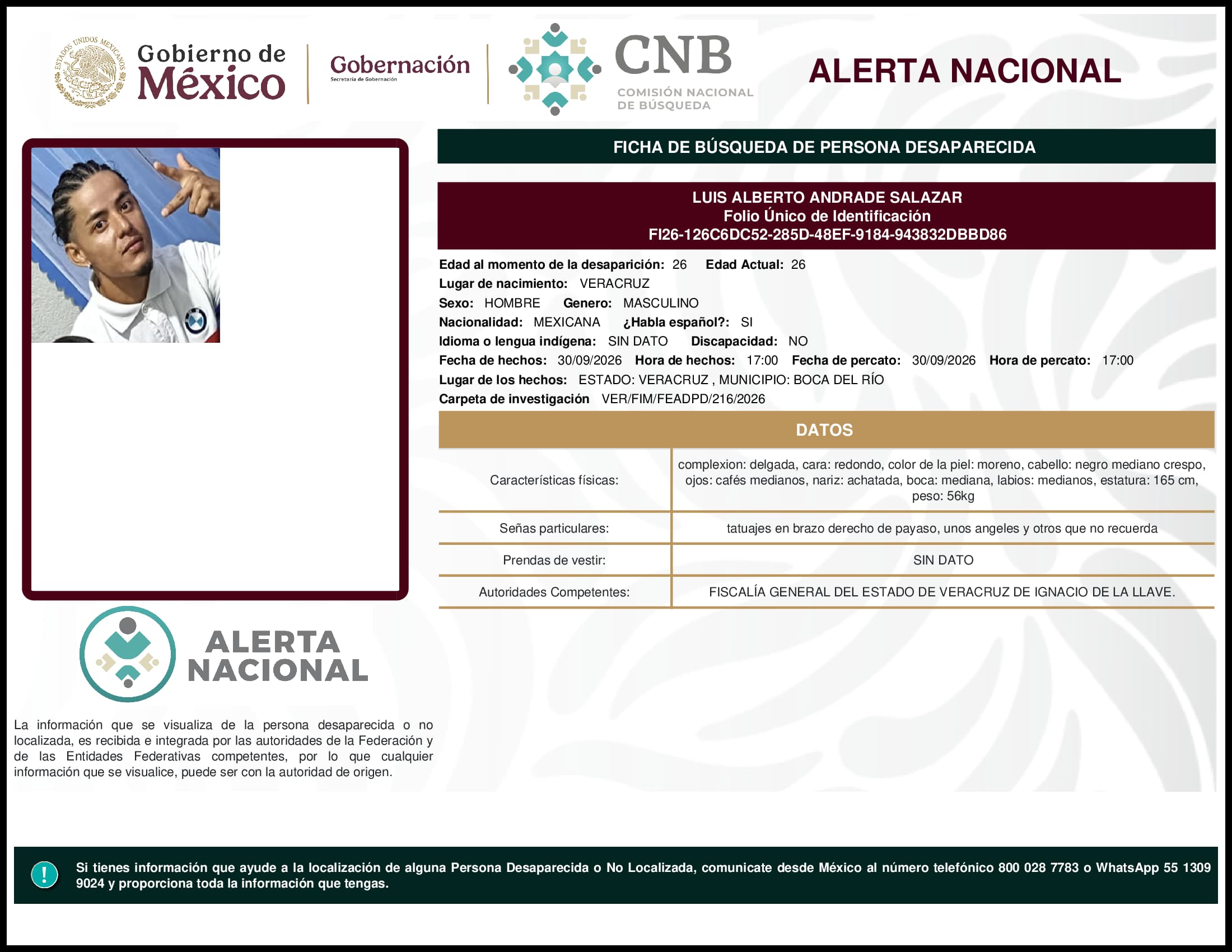 Persona desaparecida Luis Alberto Andrade Salazar