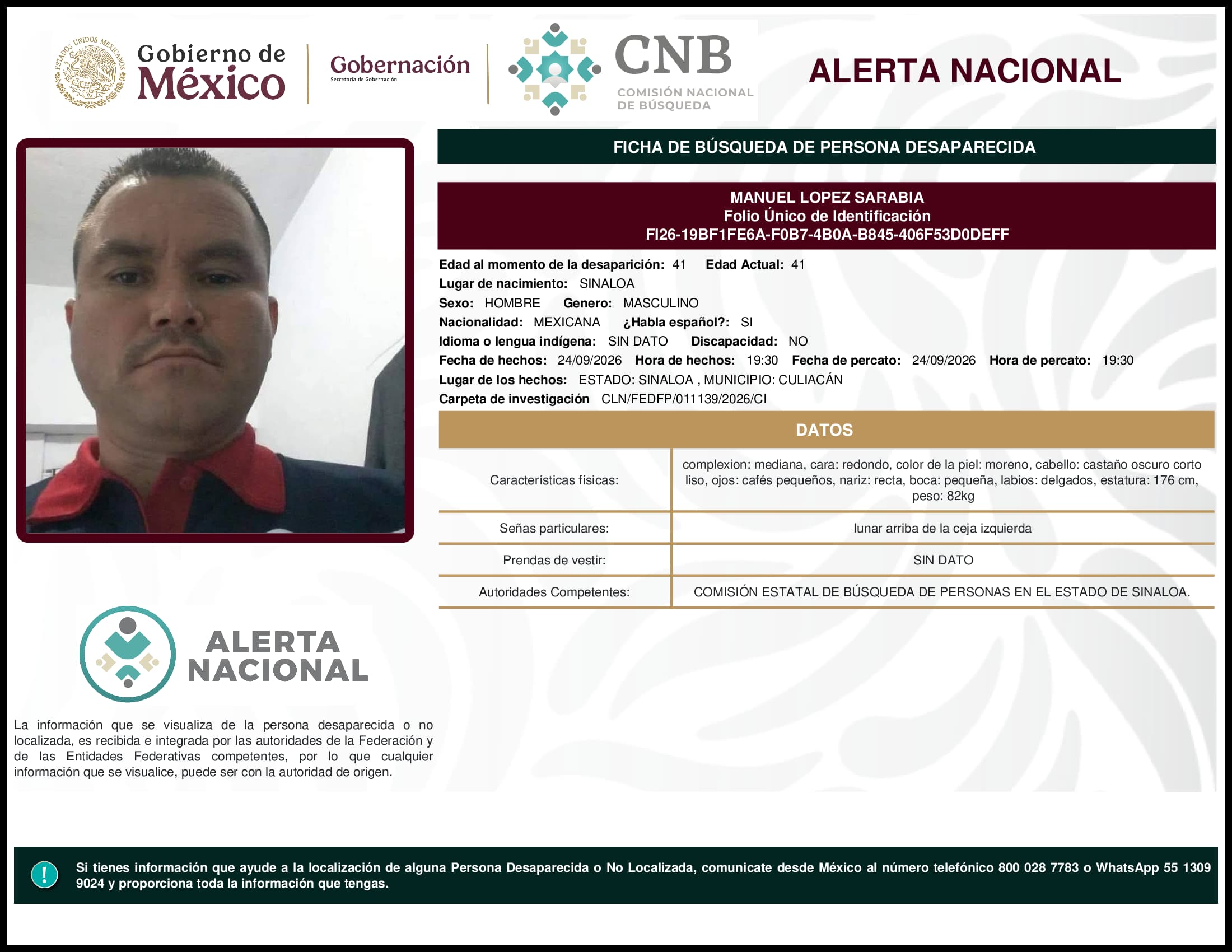 Persona desaparecida Manuel Lopez Sarabia