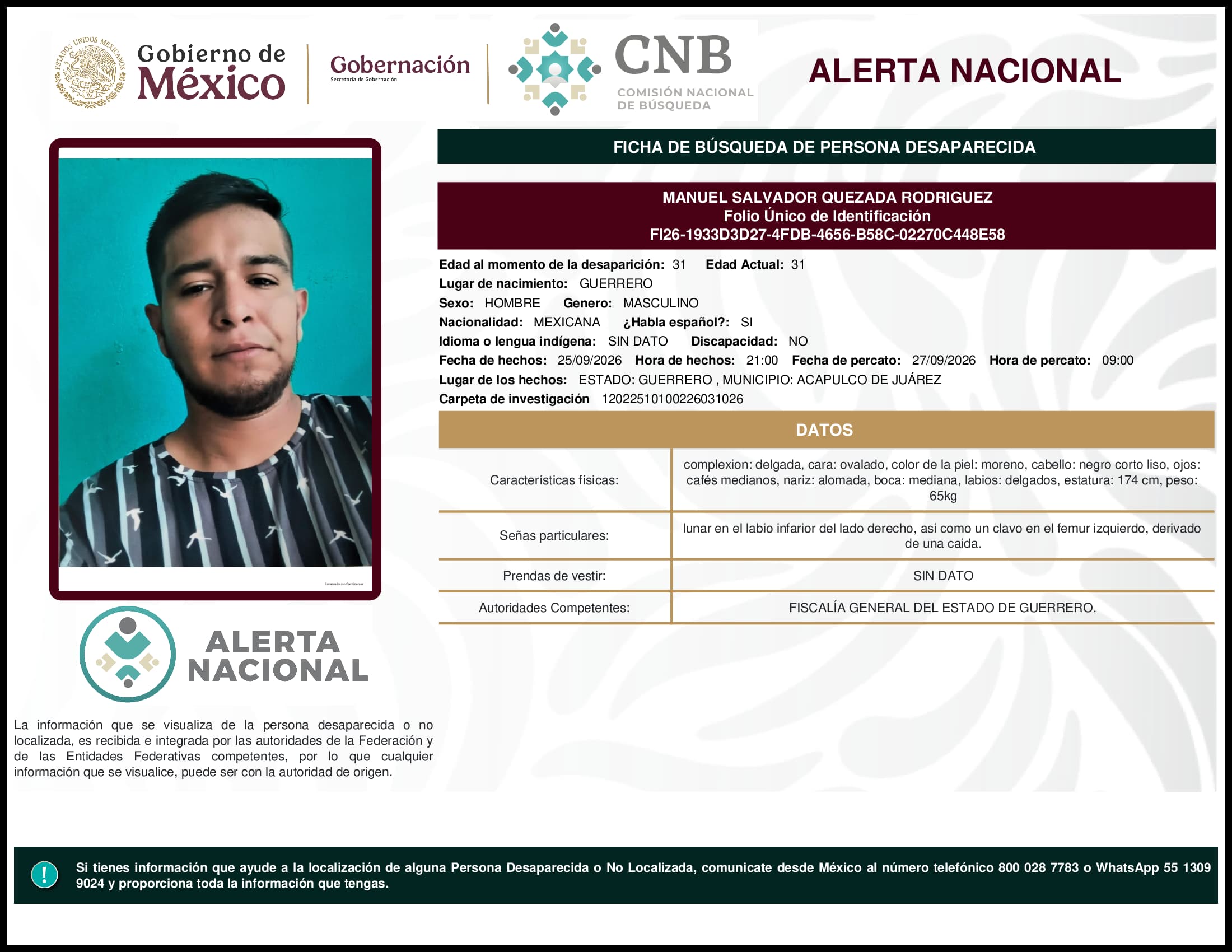 Persona desaparecida Manuel Salvador Quezada Rodriguez