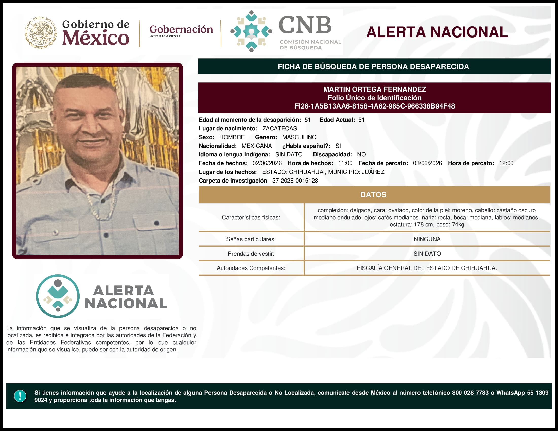 Persona desaparecida Martin Ortega Fernandez