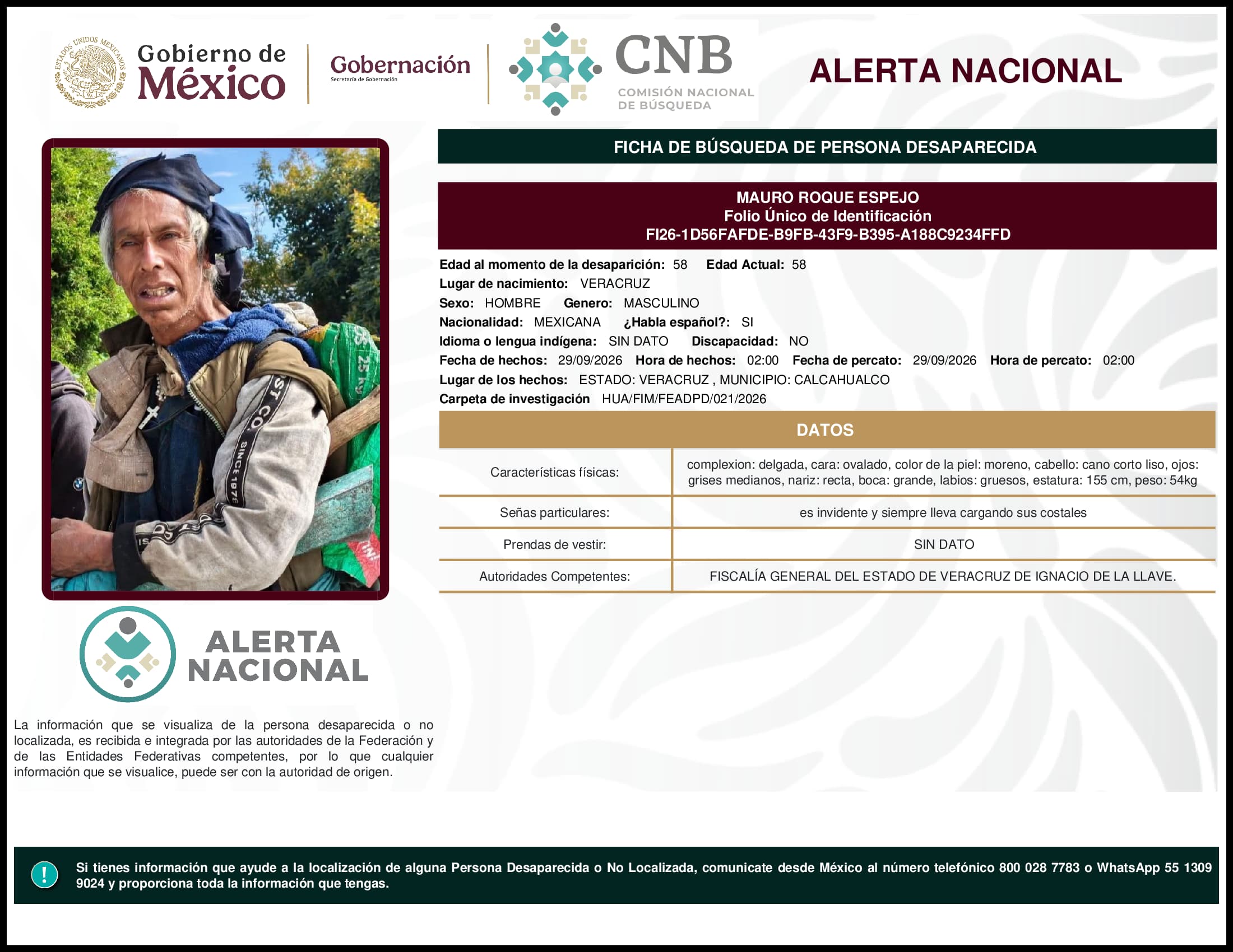 Persona desaparecida Mauro Roque Espejo