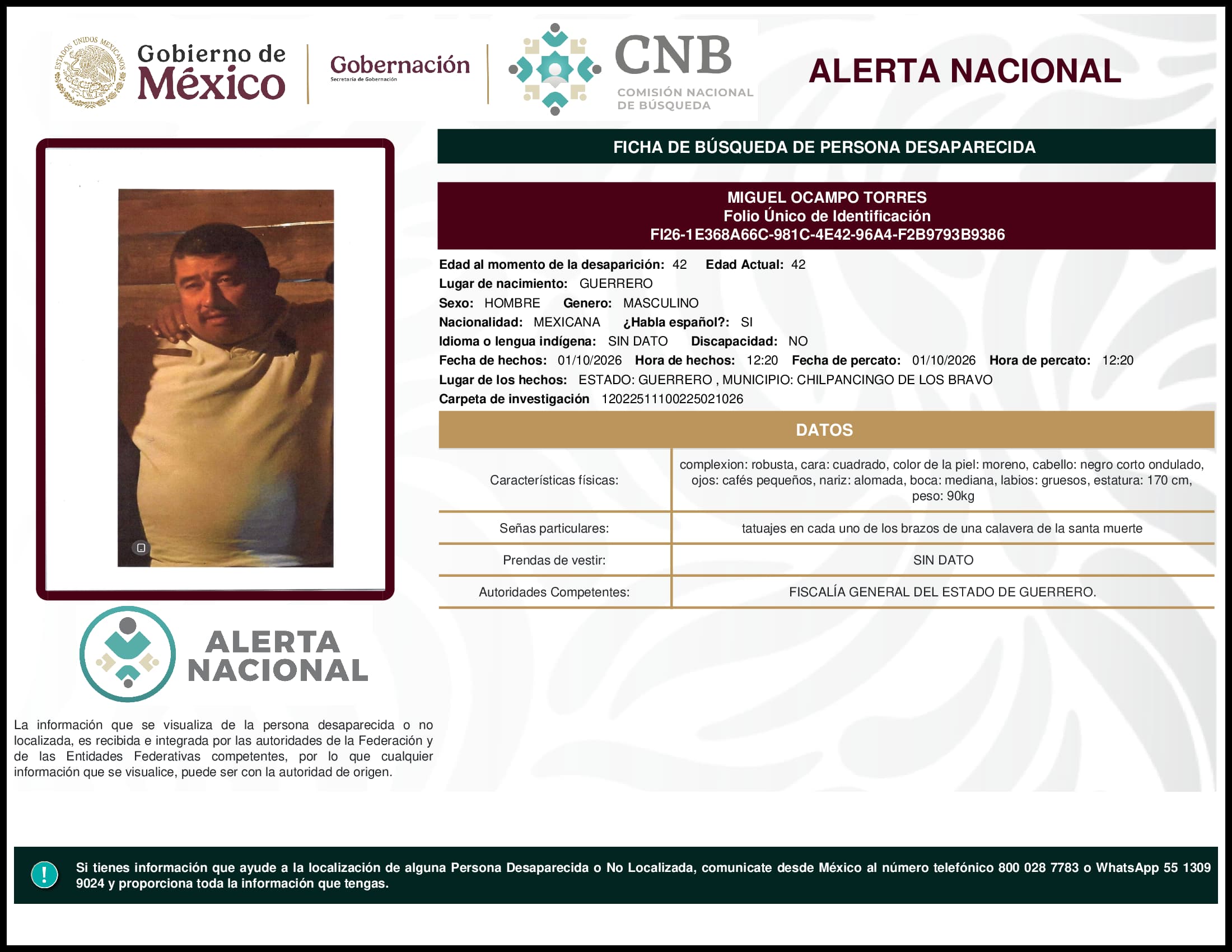 Persona desaparecida Miguel Ocampo Torres